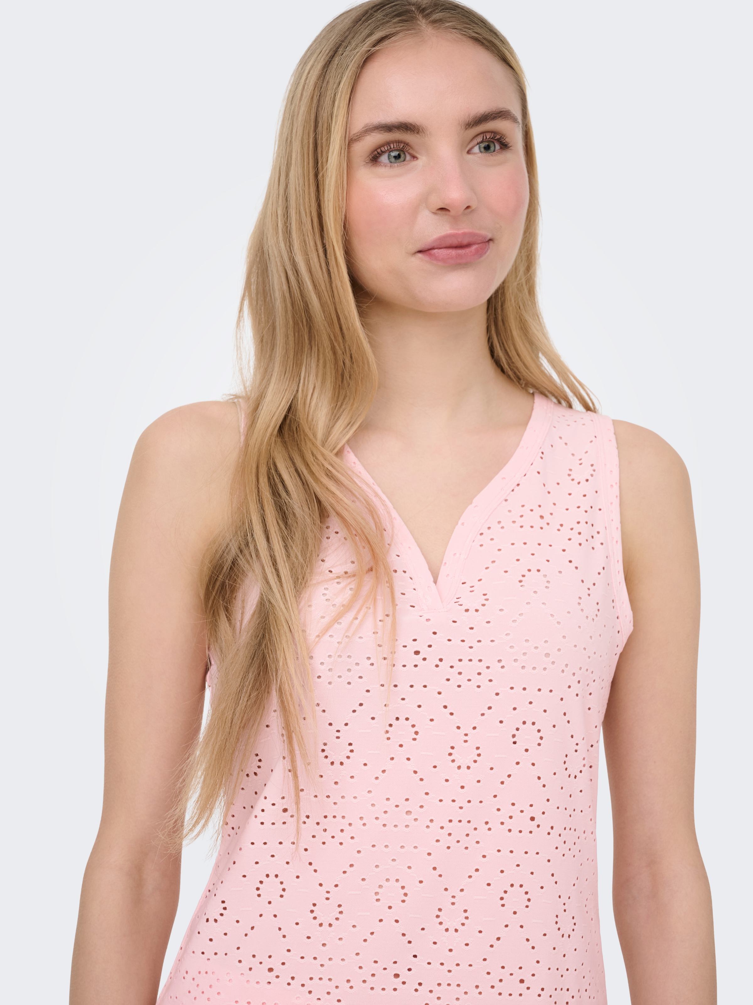 ONLY »ONLSMILLA S/L V-NECK TOP JRS« Materialmix, regular fit, V-Ausschnitt