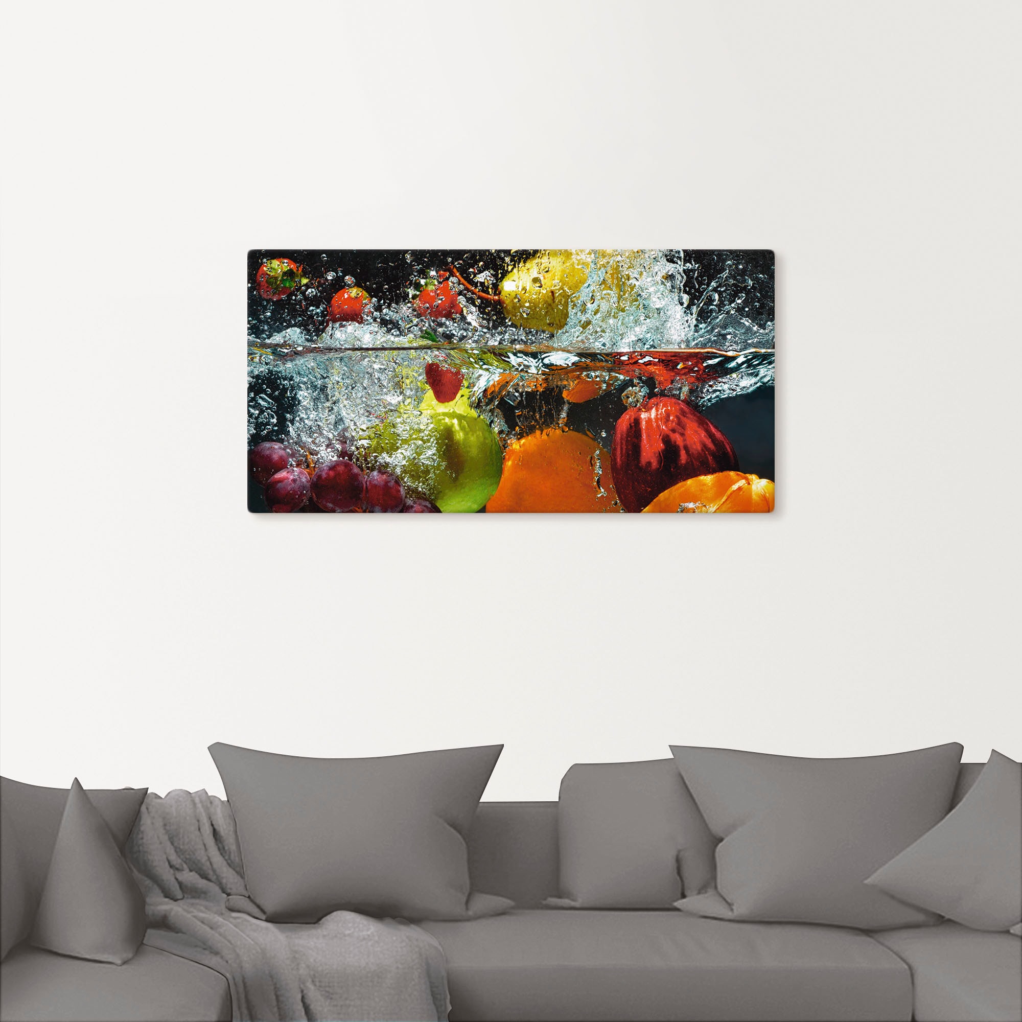 Artland Leinwandbild "Spritzendes Obst auf dem Wasser" Lebensmittel 1 Stk. günstig online kaufen