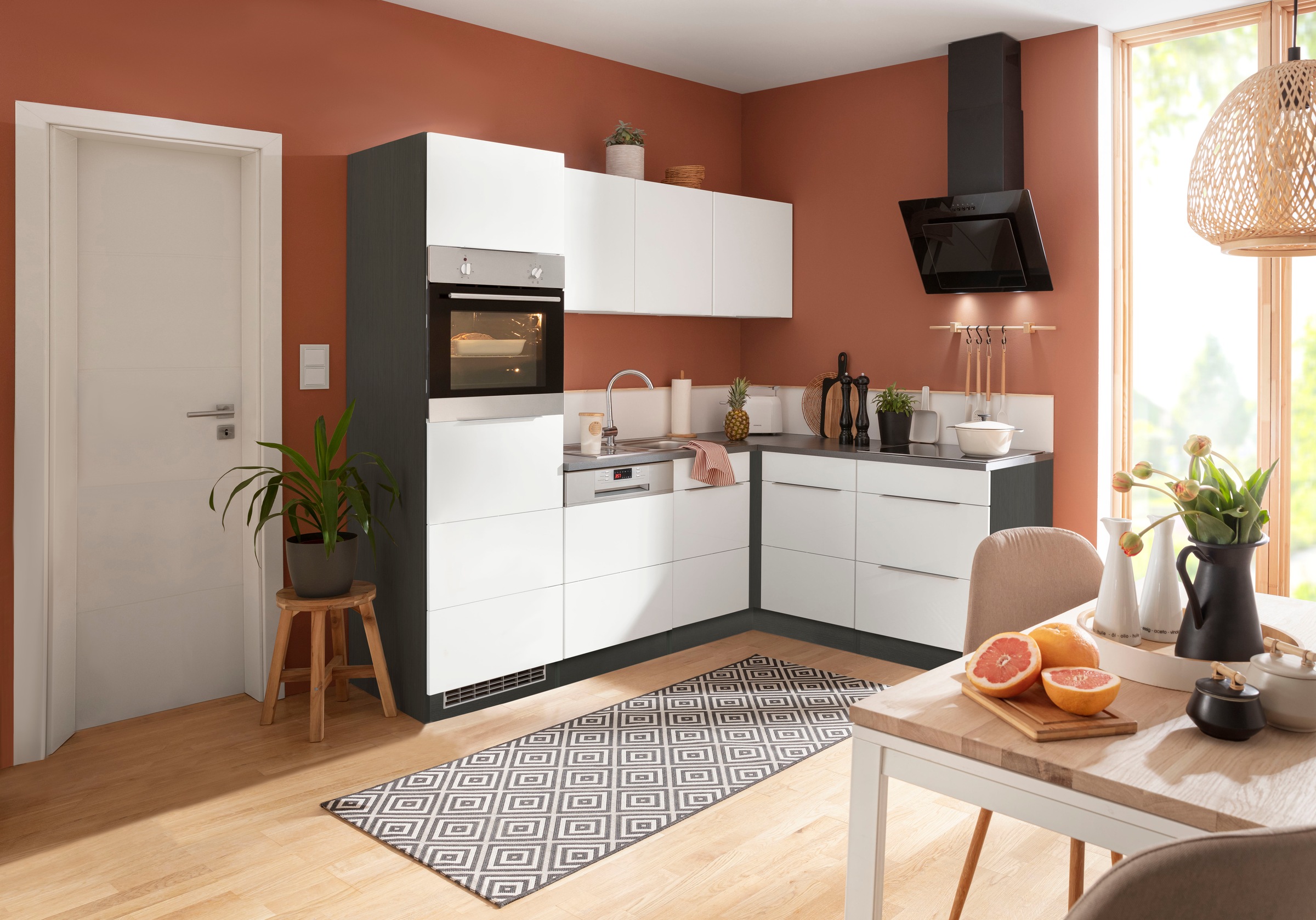 KOCHSTATION Winkelküche "KS-Brindisi" Stellbreite 230/170 cm, wahlweise mit E-Geräten, mit MDF-Fronten