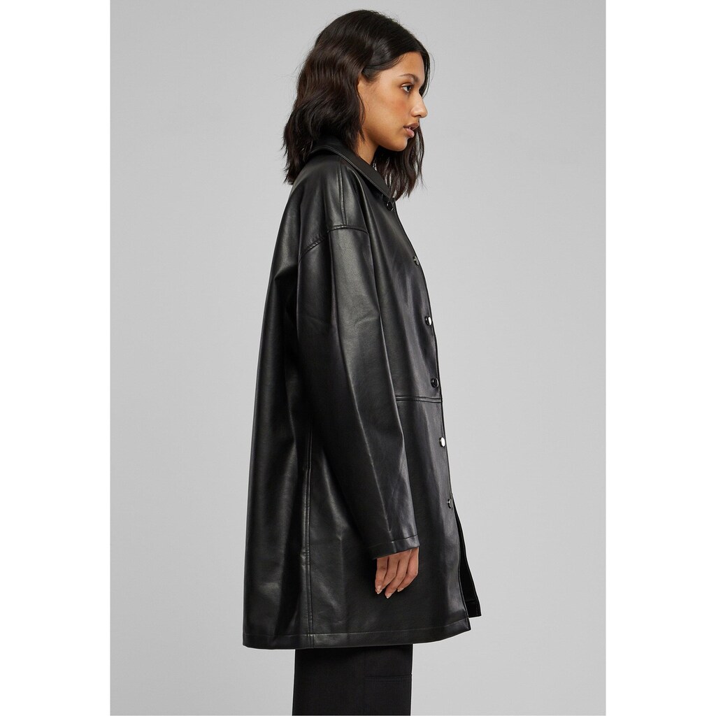 URBAN CLASSICS Langjacke »Damen Ladies Faux Leather Coat«, (1 St.), ohne Kapuze