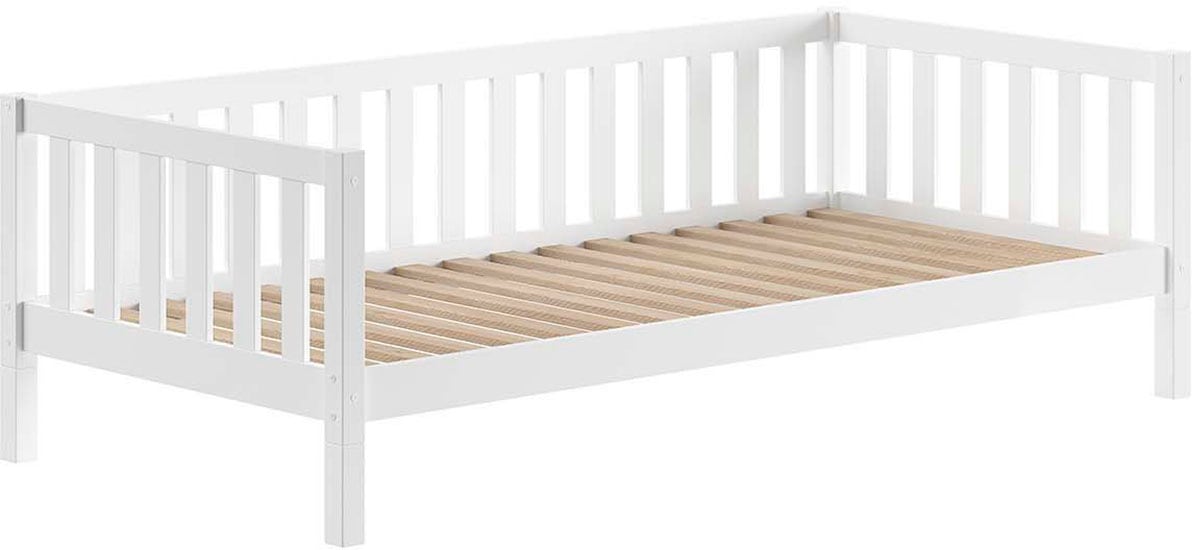 Vipack Kinderbett "Dallas, massiv Bett, Rausfallschutz, umbaubar vom Boden- zum Daybett" inkl. Rolllattenrost und Sprossenumrandung, 90 oder 140x200 cm breit, stabil und standfest gebaut, wahlweise Kiefer massiv natur oder weiß
