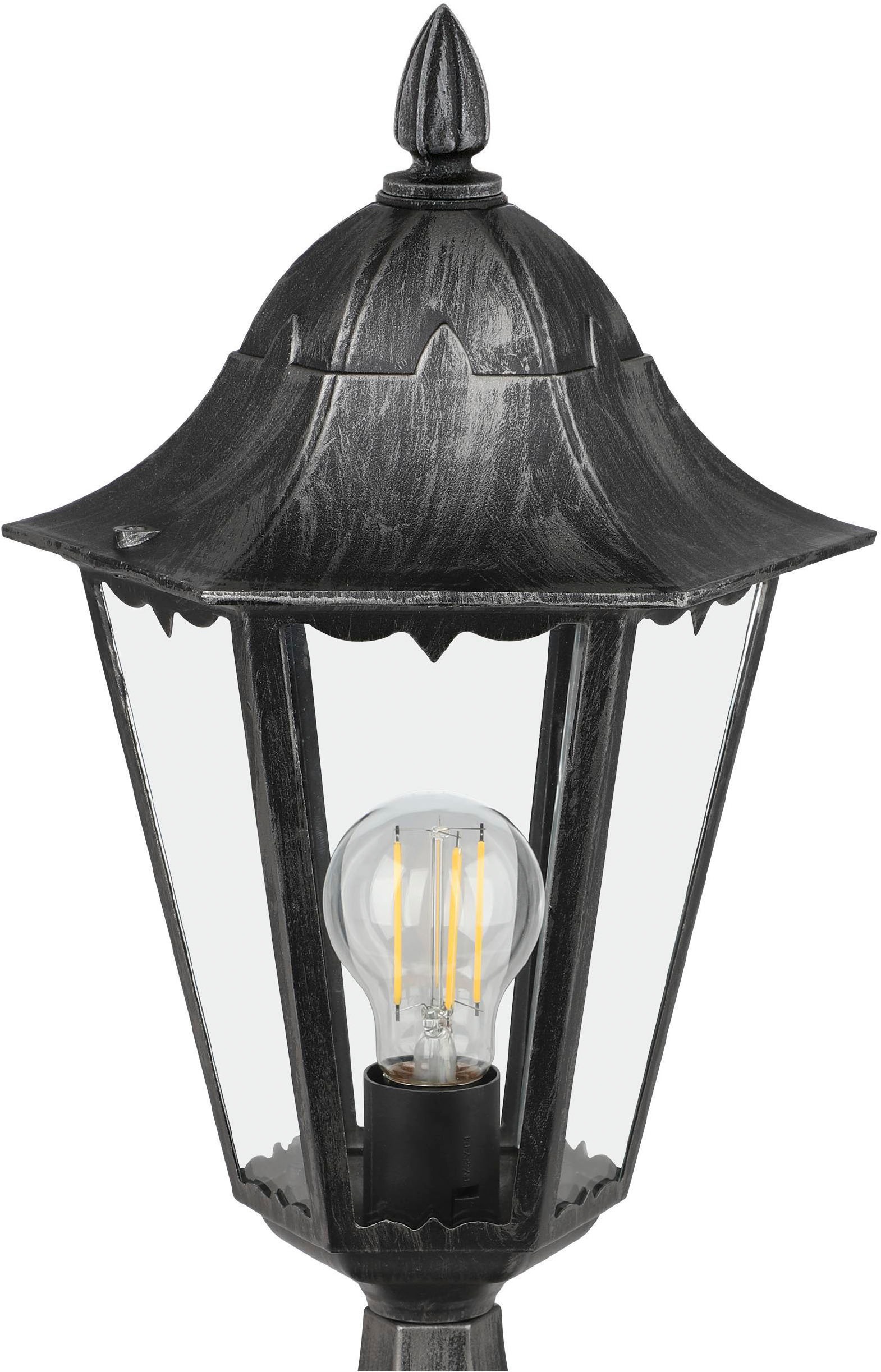 EGLO Sockelleuchte »Navedo Sockellampe, Außenlampe aus Aluguss und Glas, E27, IP44, Lampe« E27 1 Stk. Stehleuchte - H47 x Ø23 cm - schwarz, silber-patina - 1X60W exkl.