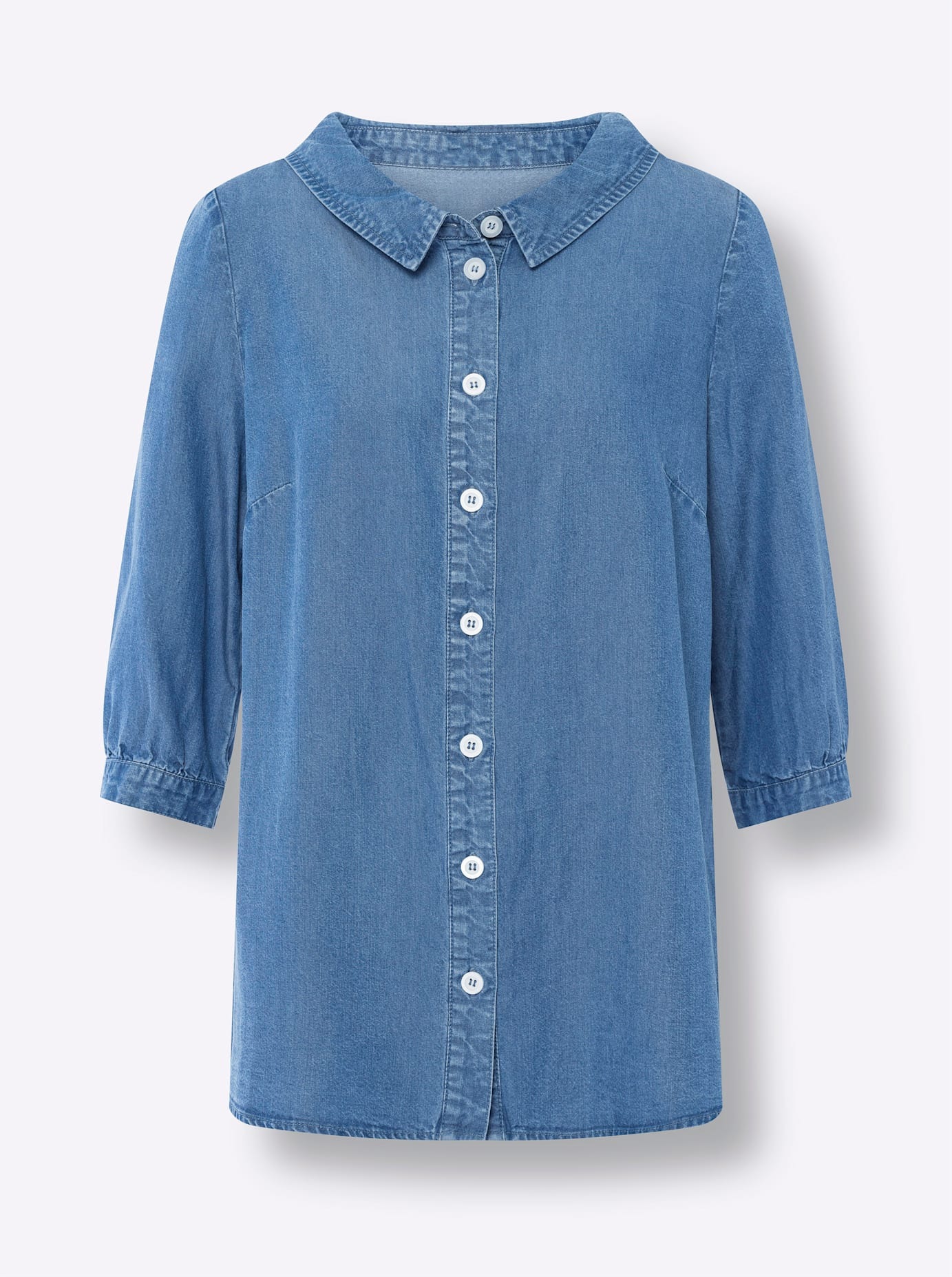 Hemdbluse HEINE, Damen, Gr. 44, blau (blau, bleached), 100% Lyocell, unifarben, Blusen Hemdbluse 3
