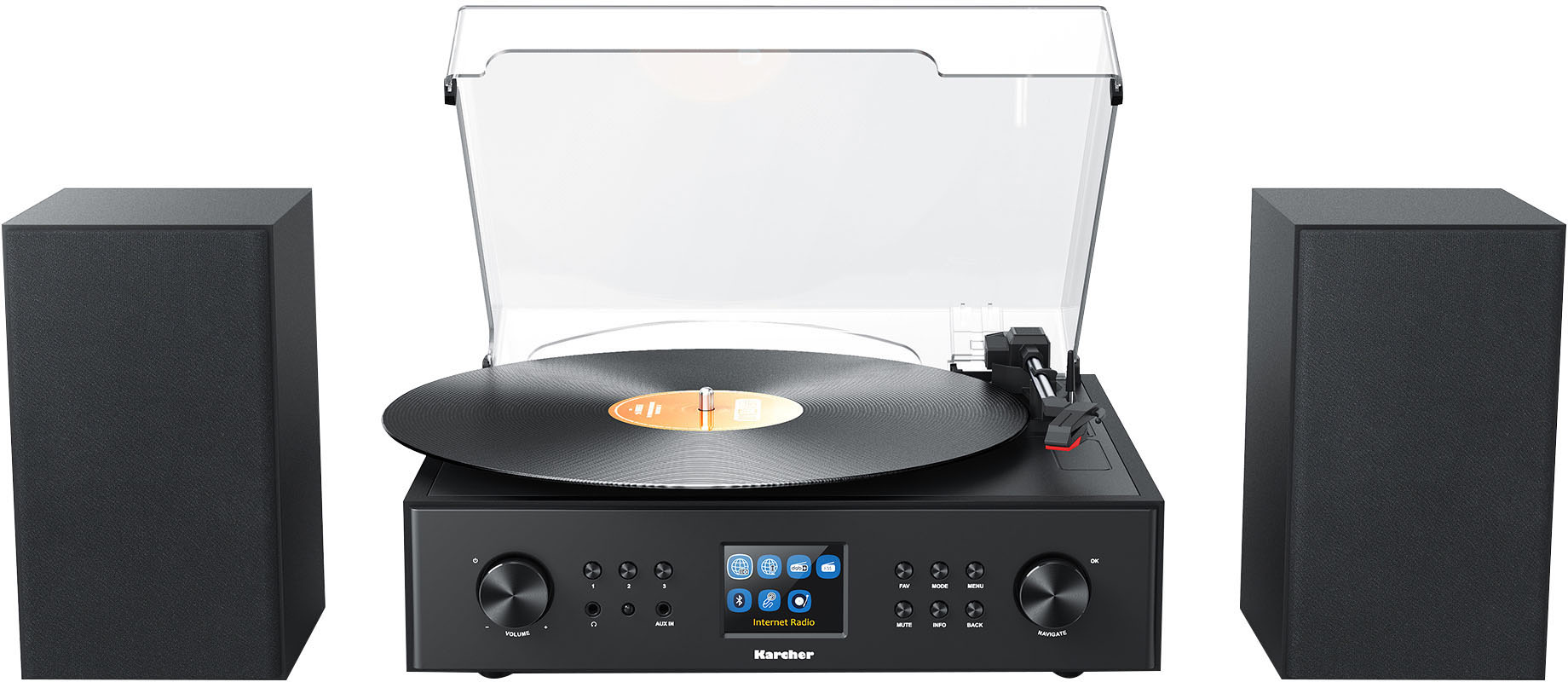 KARCHER Stereoanlage "MC 8000DI", B:32,3cm H:13,5cm T:28cm, schwarz, Radios, Schallplattenspieler, Bluetooth, Stereo Lautsprecher, DAB+, Radio