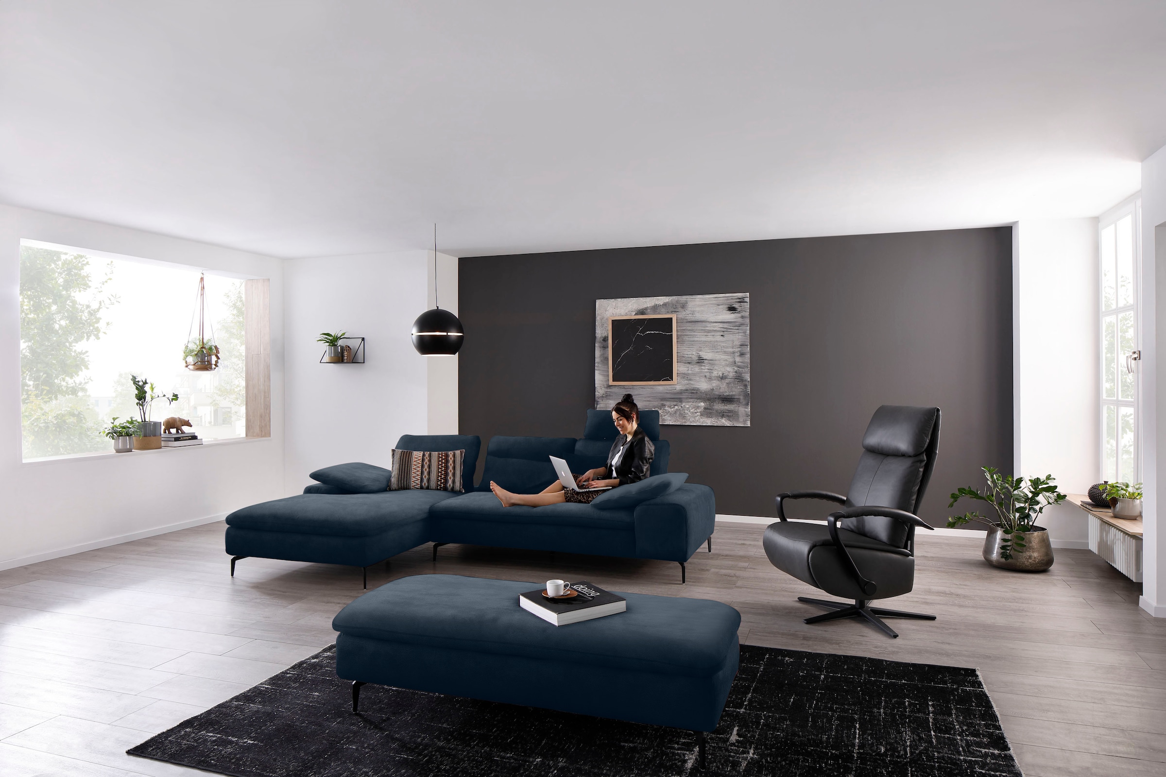 W.SCHILLIG Ecksofa "valentinoo, Designsofa, bequem, elegant und zeitlos, L-Form" inklusive Hocker, mit Sitztiefenverstellung, Breite 299 cm