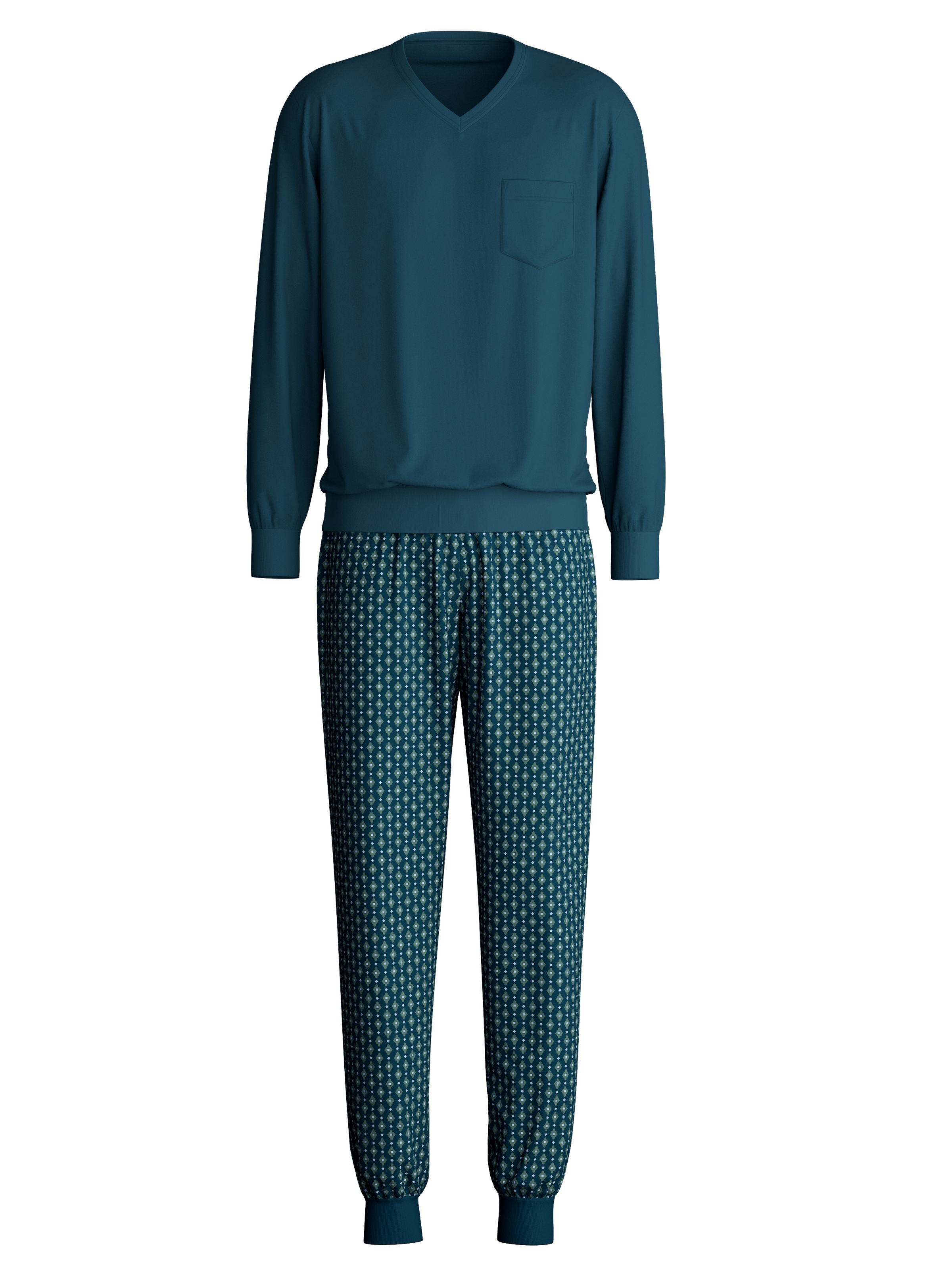 CALIDA Schlafanzug "Relax Imprint", (2 tlg.), Gemustertes Oberteil mit V-Au günstig online kaufen
