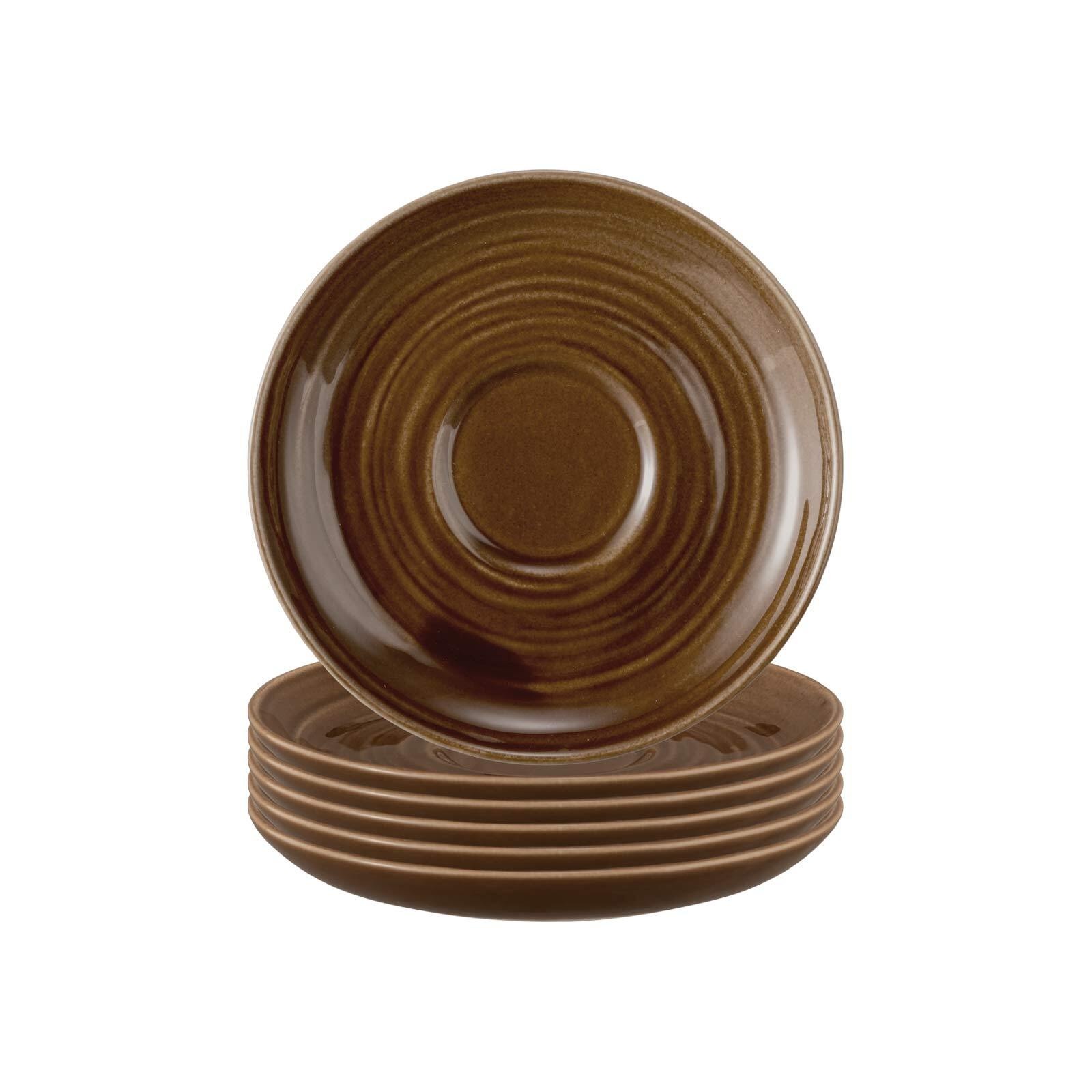 Untertasse SELTMANN WEIDEN "Teeuntertassen Terra ø 13,5 cm 6er Set", braun (erdbraun), B:13,5cm H:2cm L:13,5cm Ø:13,5cm, Speiseteller, Spülmaschinenfest, Mikrowellensicher, Ofenfest