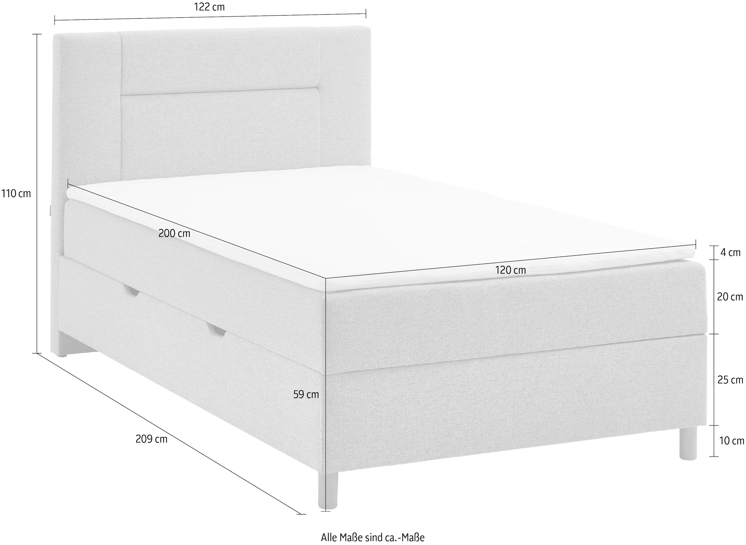 INOSIGN Boxbett »Escalon II, mit Bettkasten, inkl. Topper, mit Holzfüßen«, erhältlich in den Breiten 120x200cm und 180x200cm