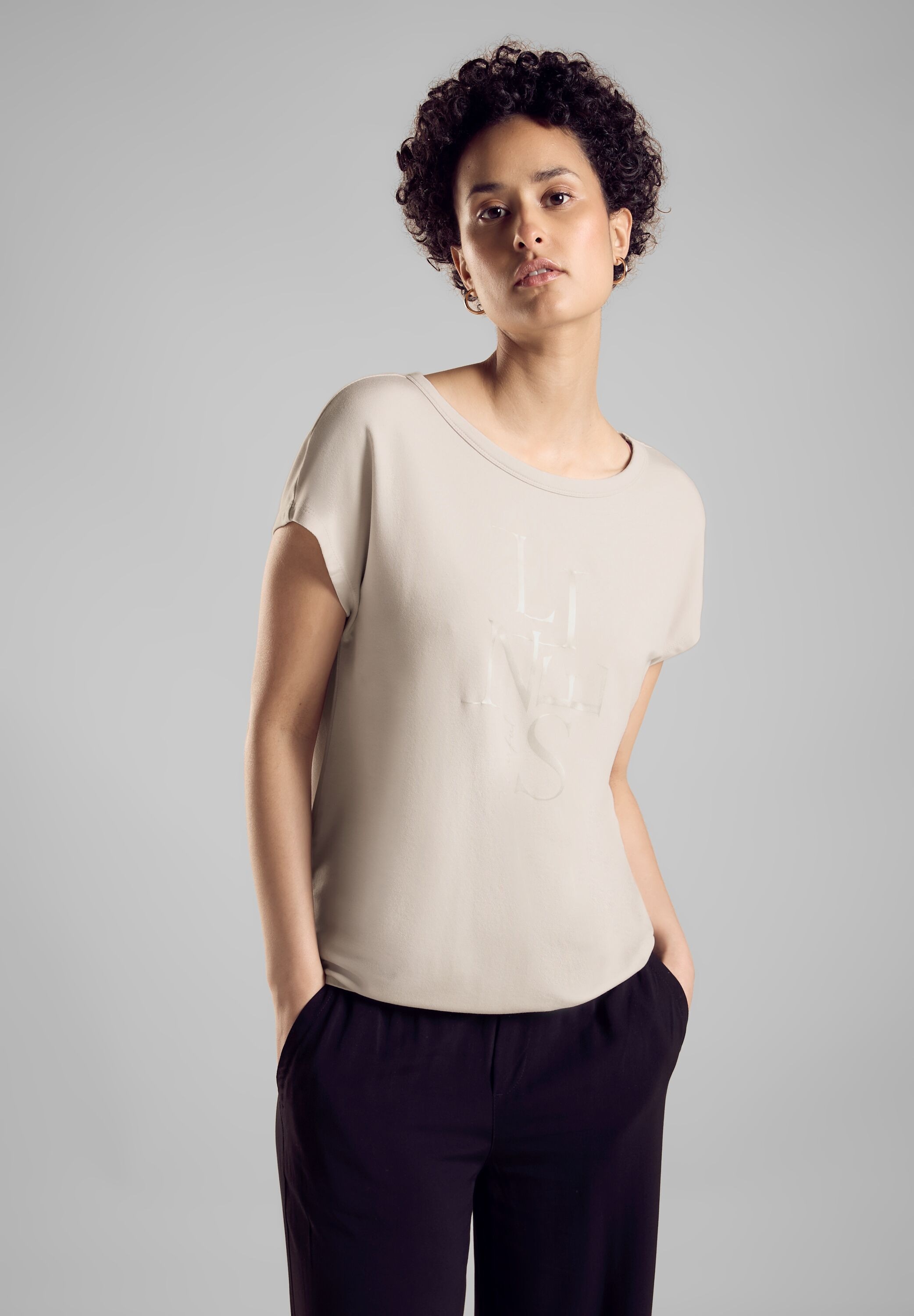 STREET ONE Shirttop, mit Glitzer Schriftzug