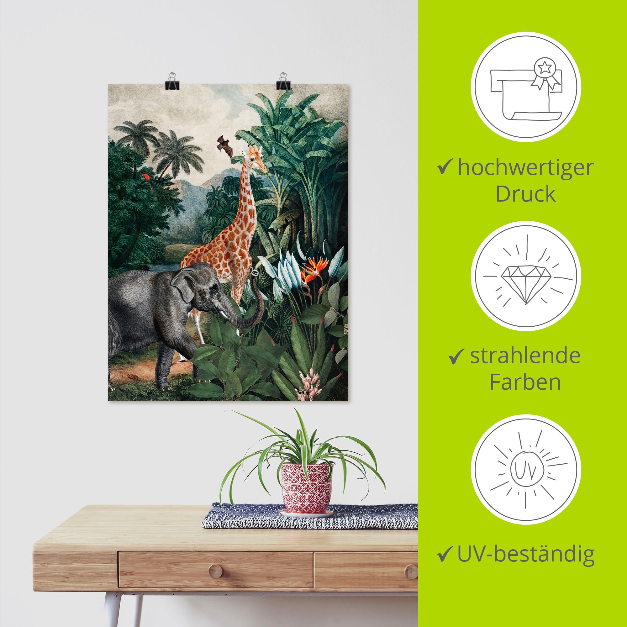 Artland Wandbild »Afrikanischer Dschungel«, Wildtiere, (1 St.), als Alubild, Outdoorbild, Leinwandbild, Poster in verschied. Größen