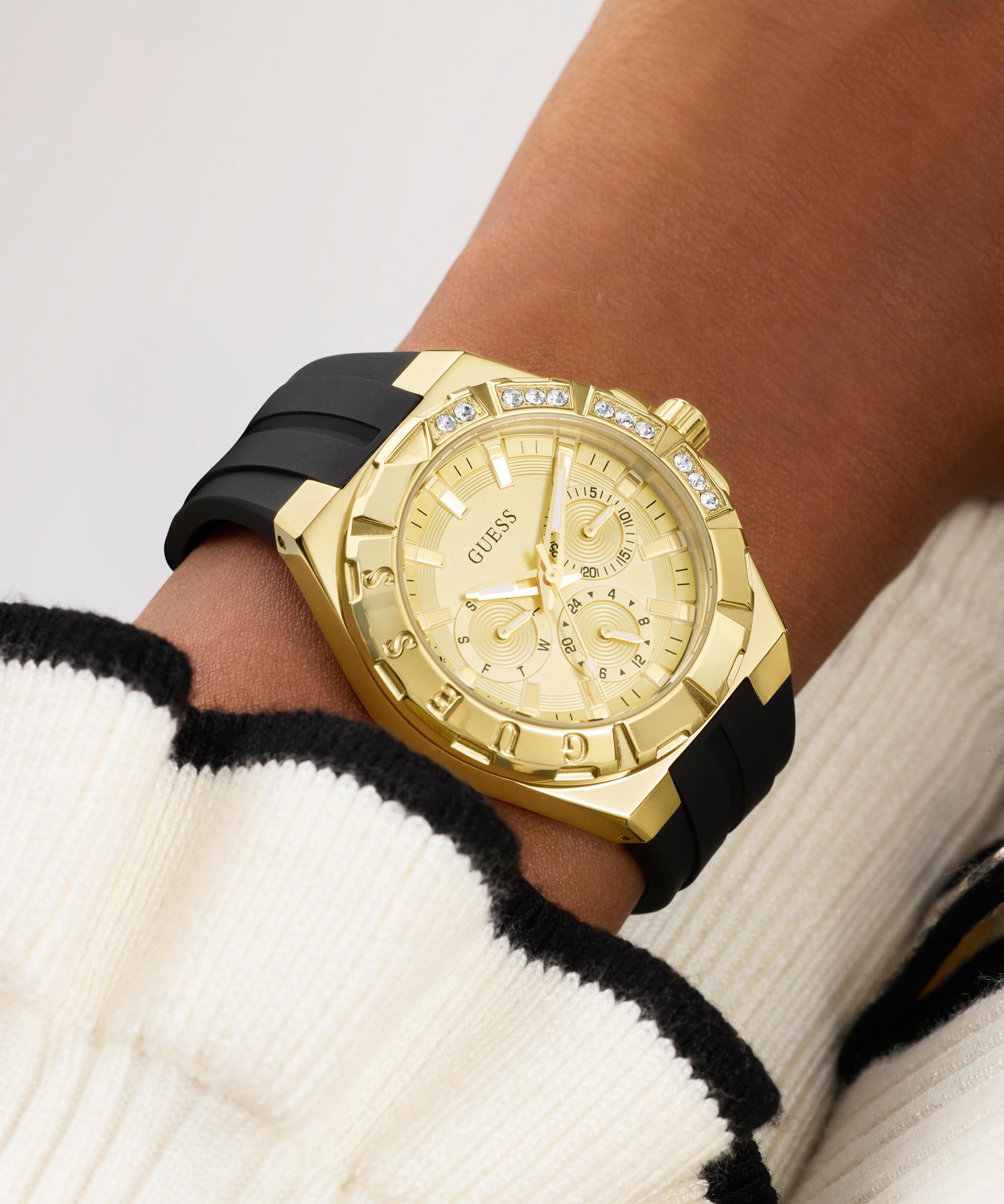 Guess Multifunktionsuhr »CALYPSO« Quarzuhr, Armbanduhr, Damenuhr, analog, Wochentag, Tag