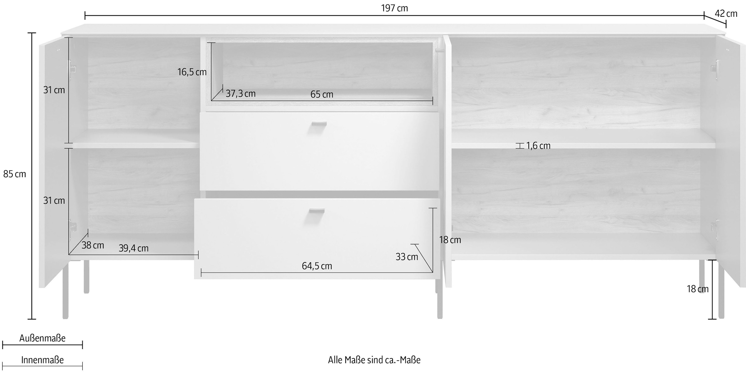 Home affaire Highboard »San Pedro« 1 Stk. tlg. Highboard, 2 Türen, 2 Schubkasten & Soft-Close - (B/T/H) 93/42/140 cm