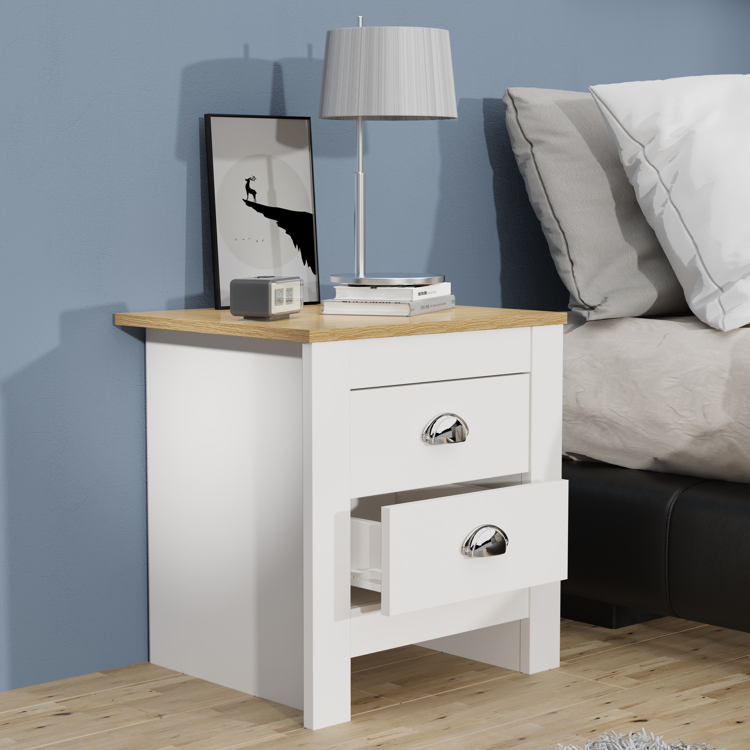 Thumbnail - VCM Nachttisch "Holz Nachttisch Beistelltisch Schublade Balusa" 1 Stk. tlg.