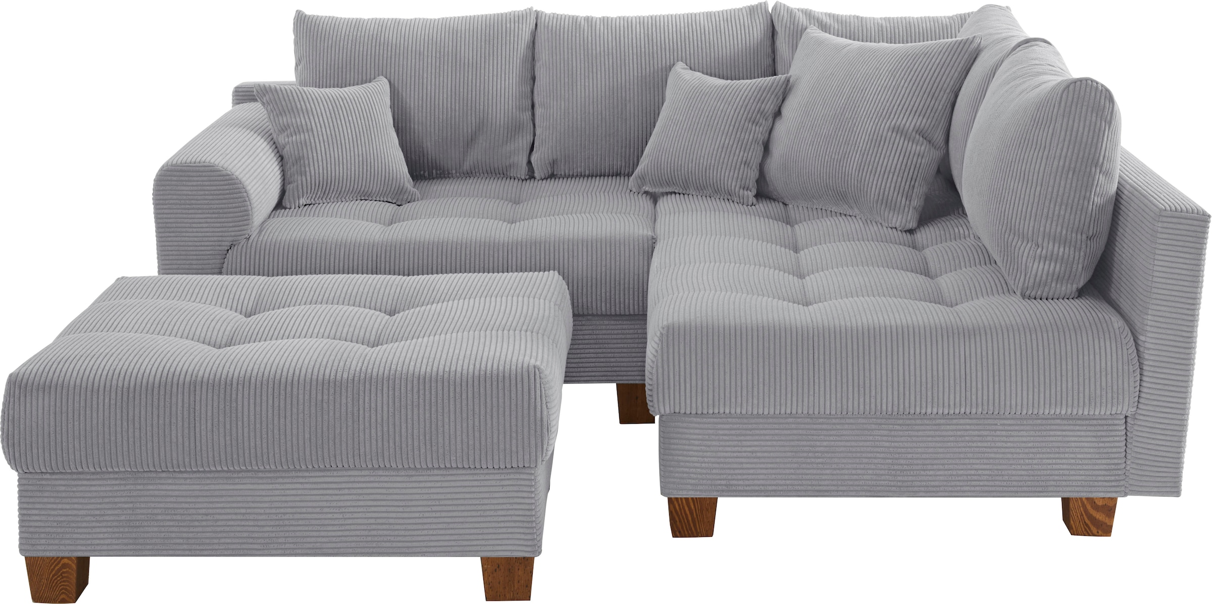 Home affaire Ecksofa »Rice L-Form inkl. Hocker«, (Set, mit Hocker), mit Bonnellfederkern, Hocker & Kissen, Ottomane beidseitig montierbar