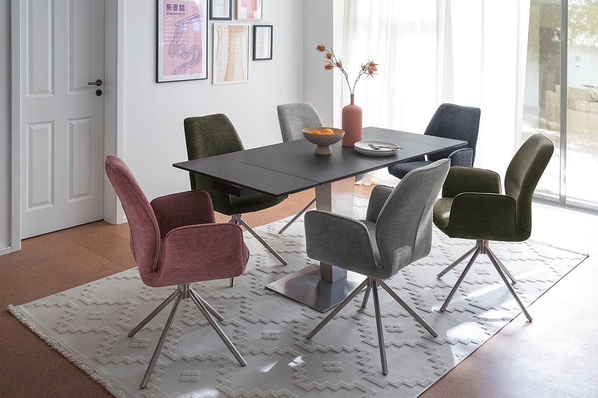 MCA furniture Esstisch »PESARO Auszugstisch mit Säule 120-180 cm«, (Einzelstück), Keramik,Edelstahl,Stirnauszug,ausziehbar,Tischplatte 14 mm