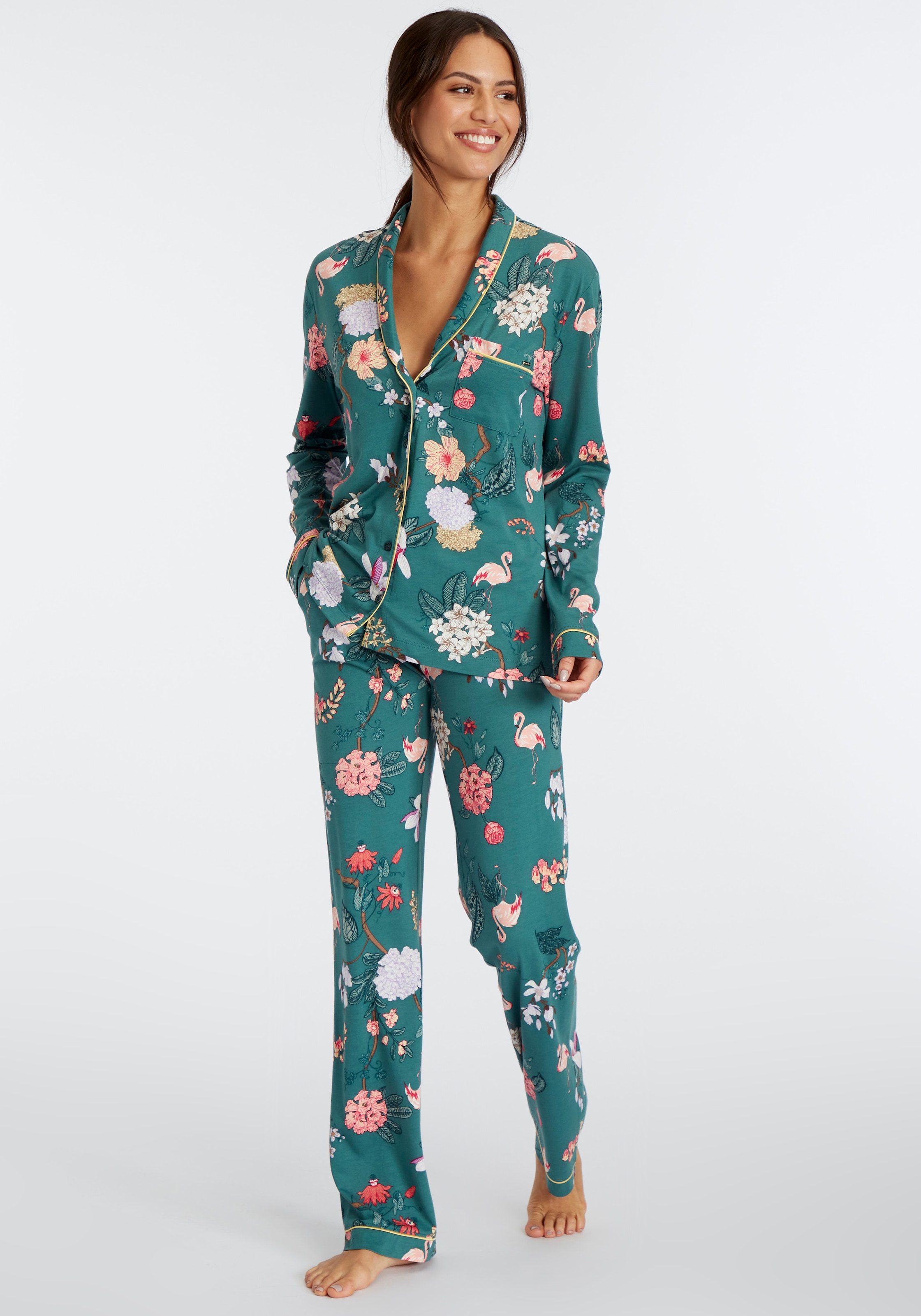 LASCANA Pyjama, (Set, 2 tlg.), mit elegantem Blumenmuster