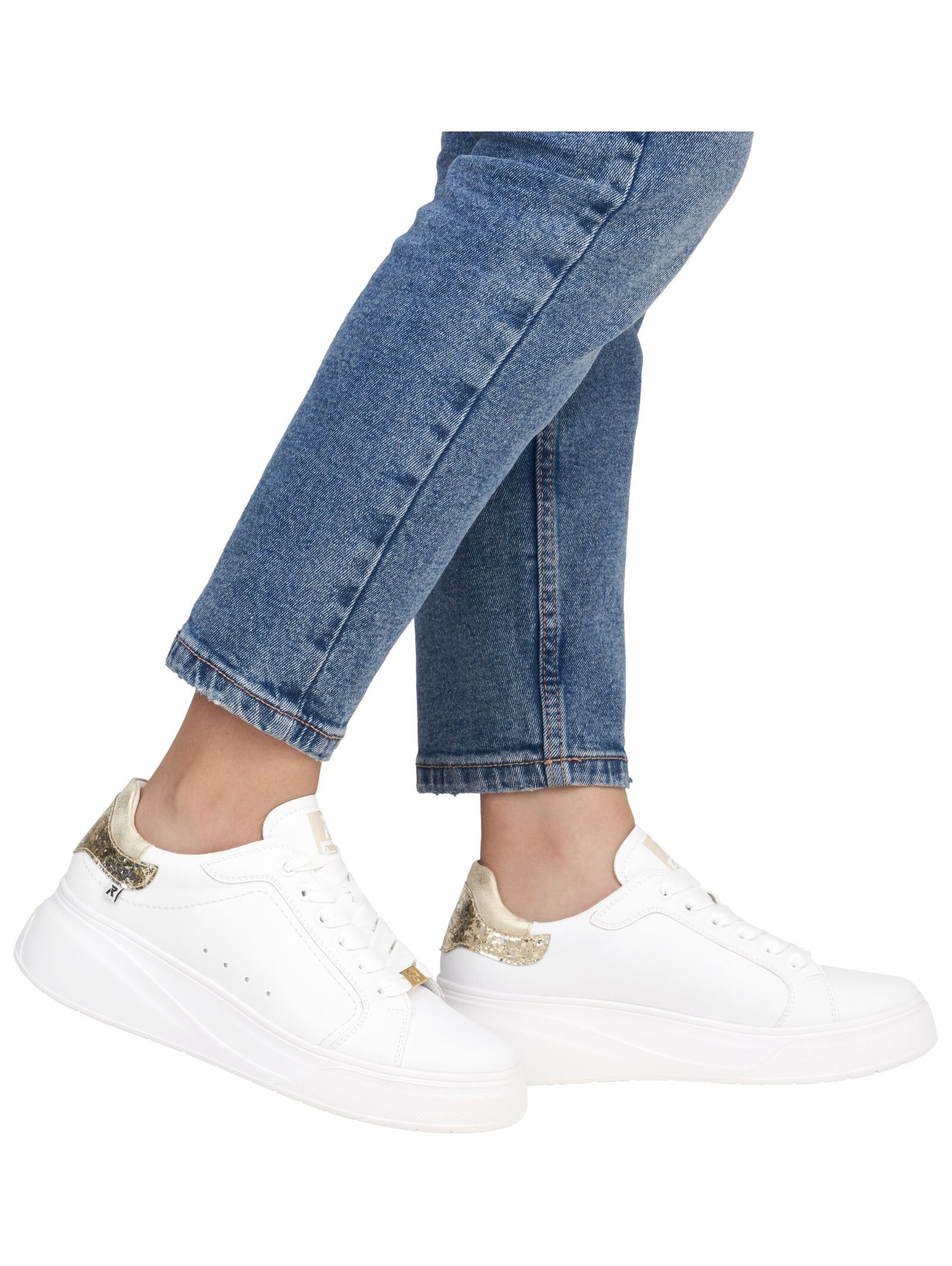 Rieker Damen Leder Sneaker Weiß/Gold 5