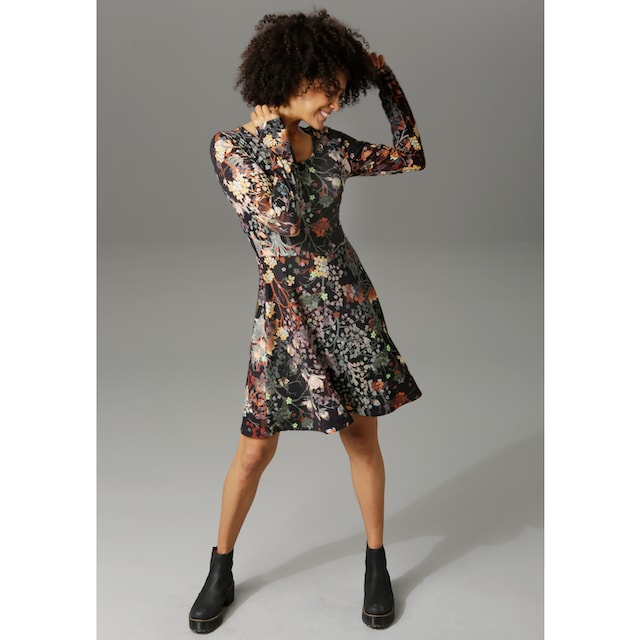 Aniston CASUAL Jerseykleid, mit Blumendruck oder in uni Schwarz online  bestellen | BAUR