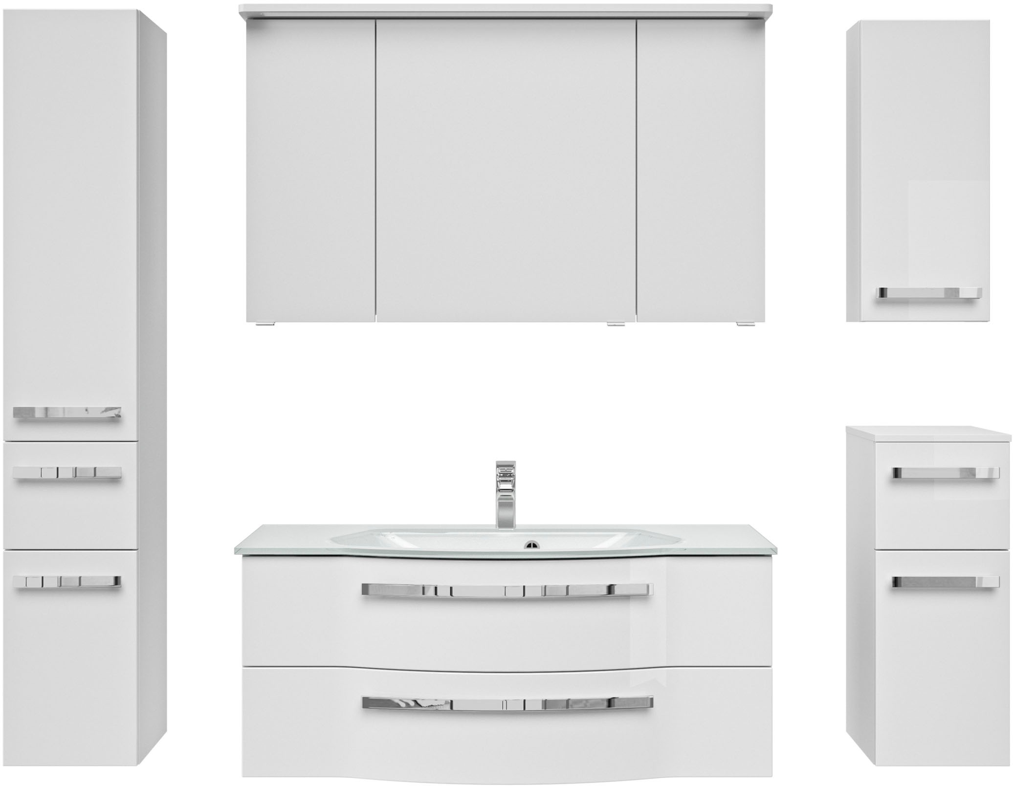 Saphir Badmöbel-Set "Serie 4005, vormontiert, Glaswaschbecken, Spiegelschra günstig online kaufen