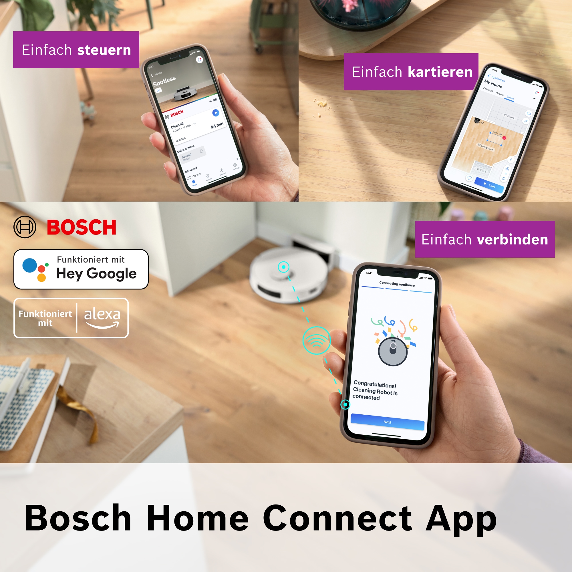 BOSCH Saugroboter »Spotless BCRC1W, Saugroboter mit Wischfunktion, 11.000 Pa Saugkraft«, Ladestation, einfache Navigation mit Infrarot-Licht, Carbon Bürste