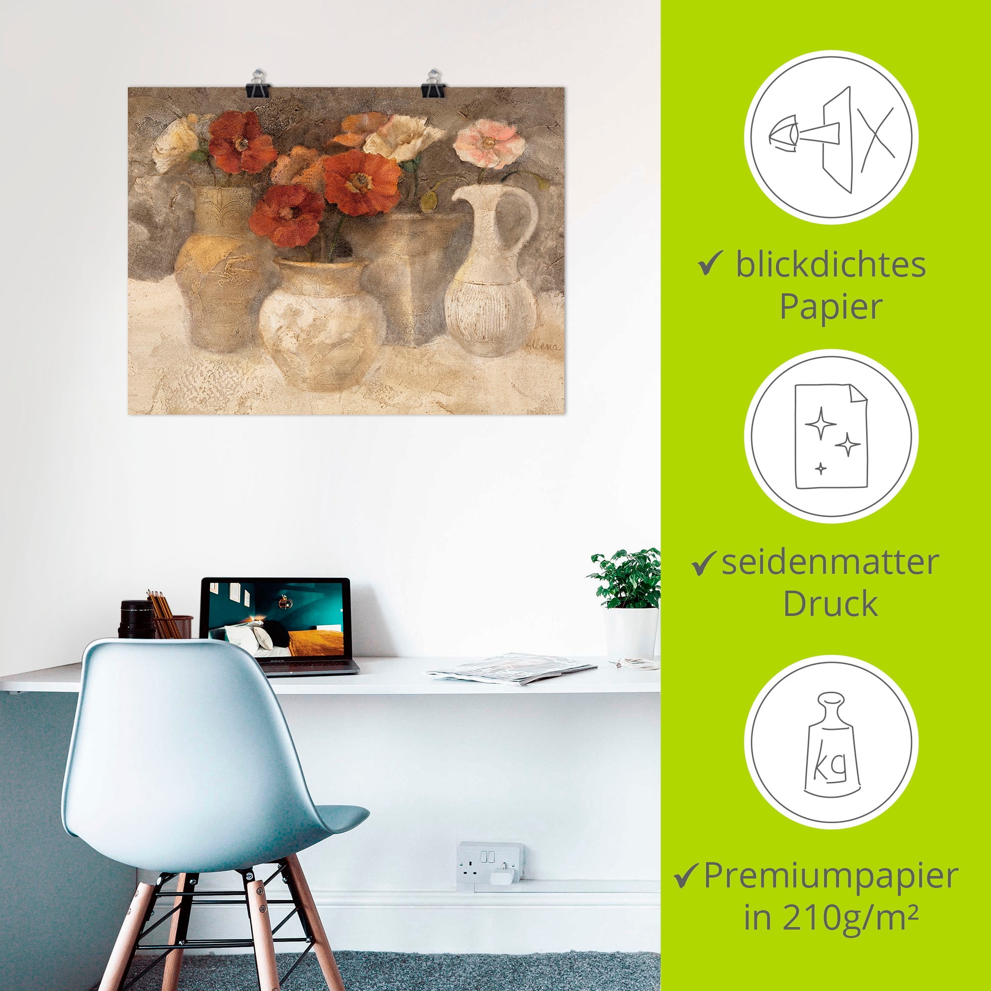 Artland Wandbild »Weißer Mohn«, Vasen & Töpfe, (1 St.), als Leinwandbild, Poster in verschied. Größen
