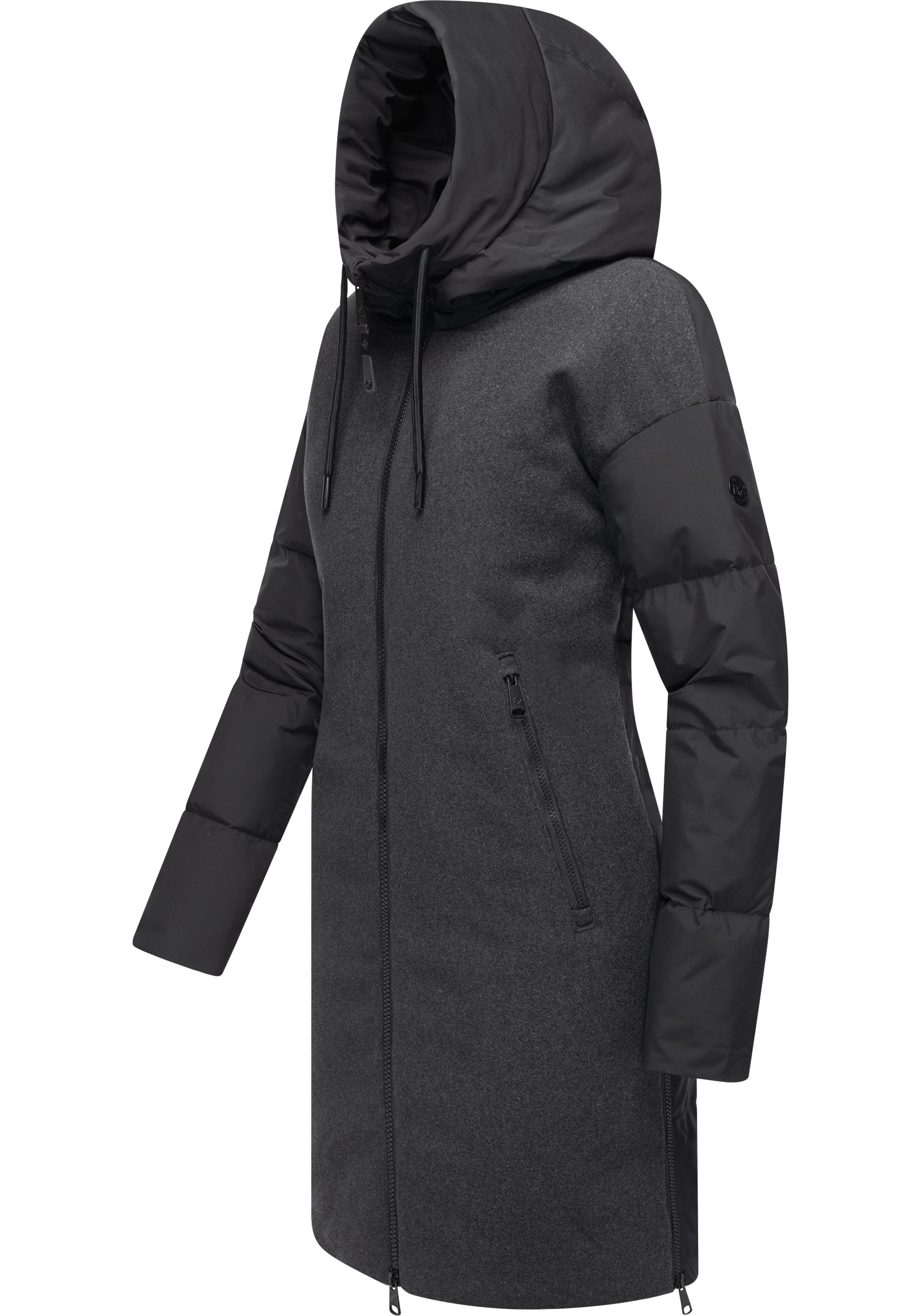 Ragwear Wintermantel »Jumana«, Damen Mantel aus modernem Materialmix mit Kapuze