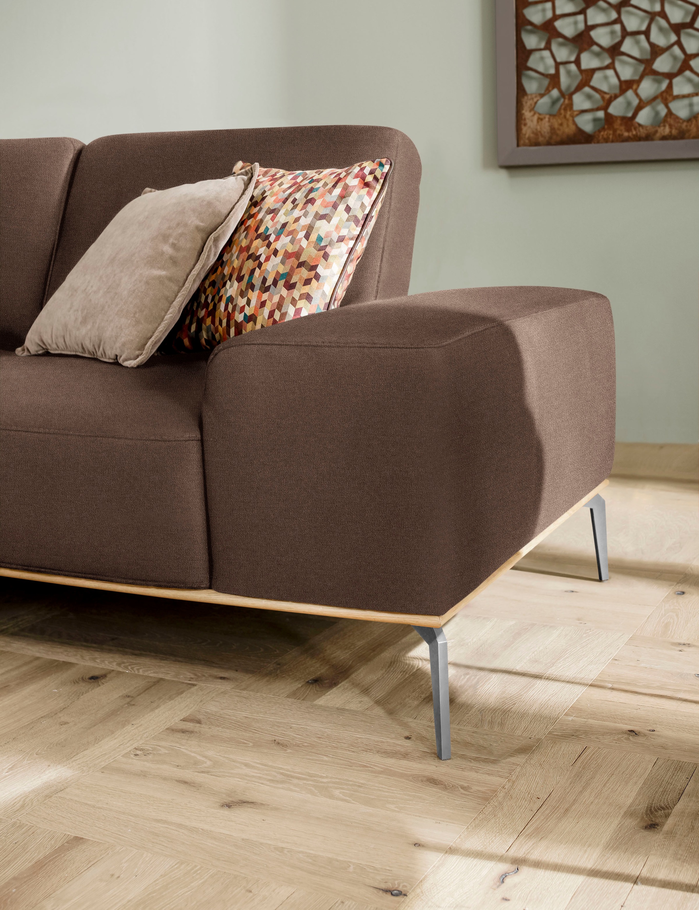 W.SCHILLIG Ecksofa »run, Designsofa mit tollem Sitzkomfort, L-Form«, mit elegantem Holzsockel, Füße in Chrom glänzend, Breite 279 cm