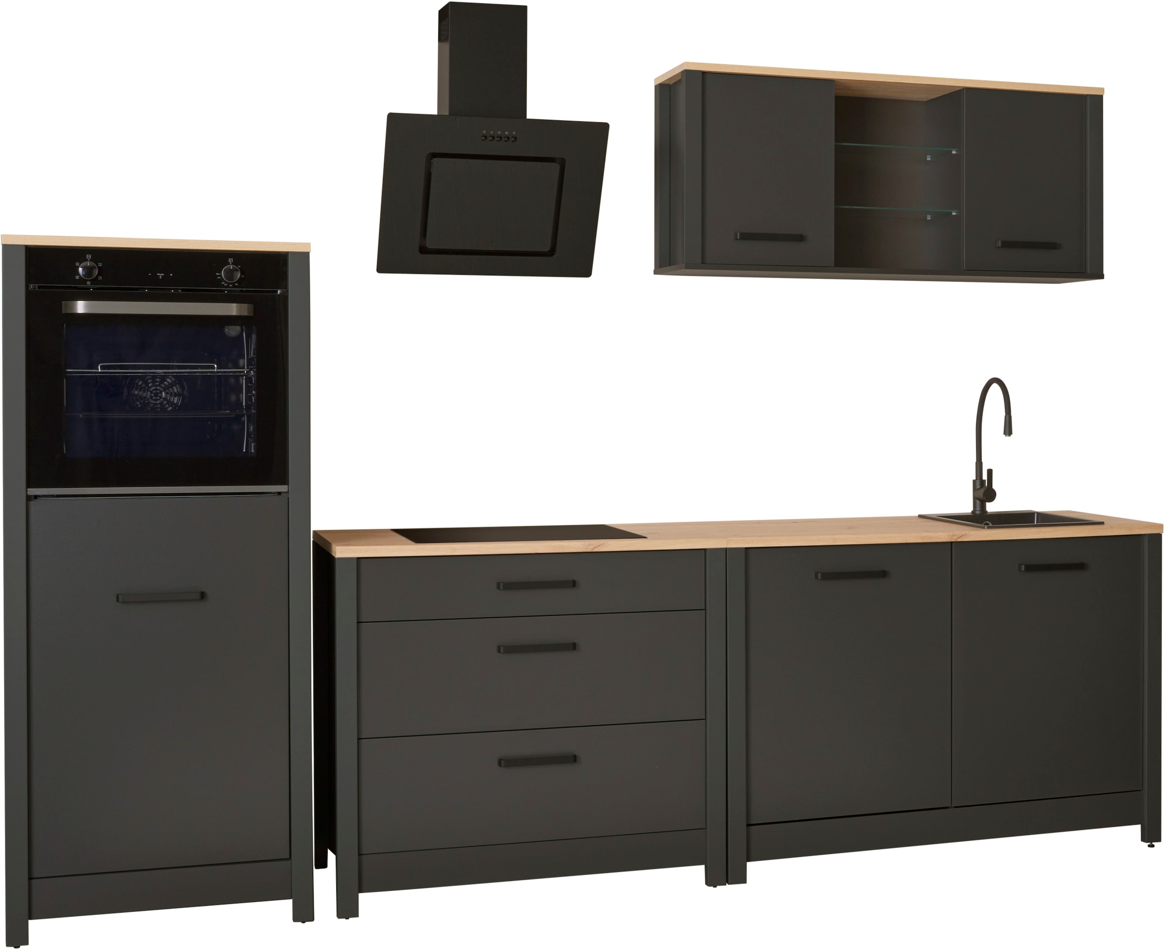 Inter Link Küchenzeile "Pienza, Einbauküche, Küchenblock, Küchenmodul, Kompaktküche" Ohne E-Geräte für Spülmaschine Kochfeld Backofen Kühlschrank B: 300 cm