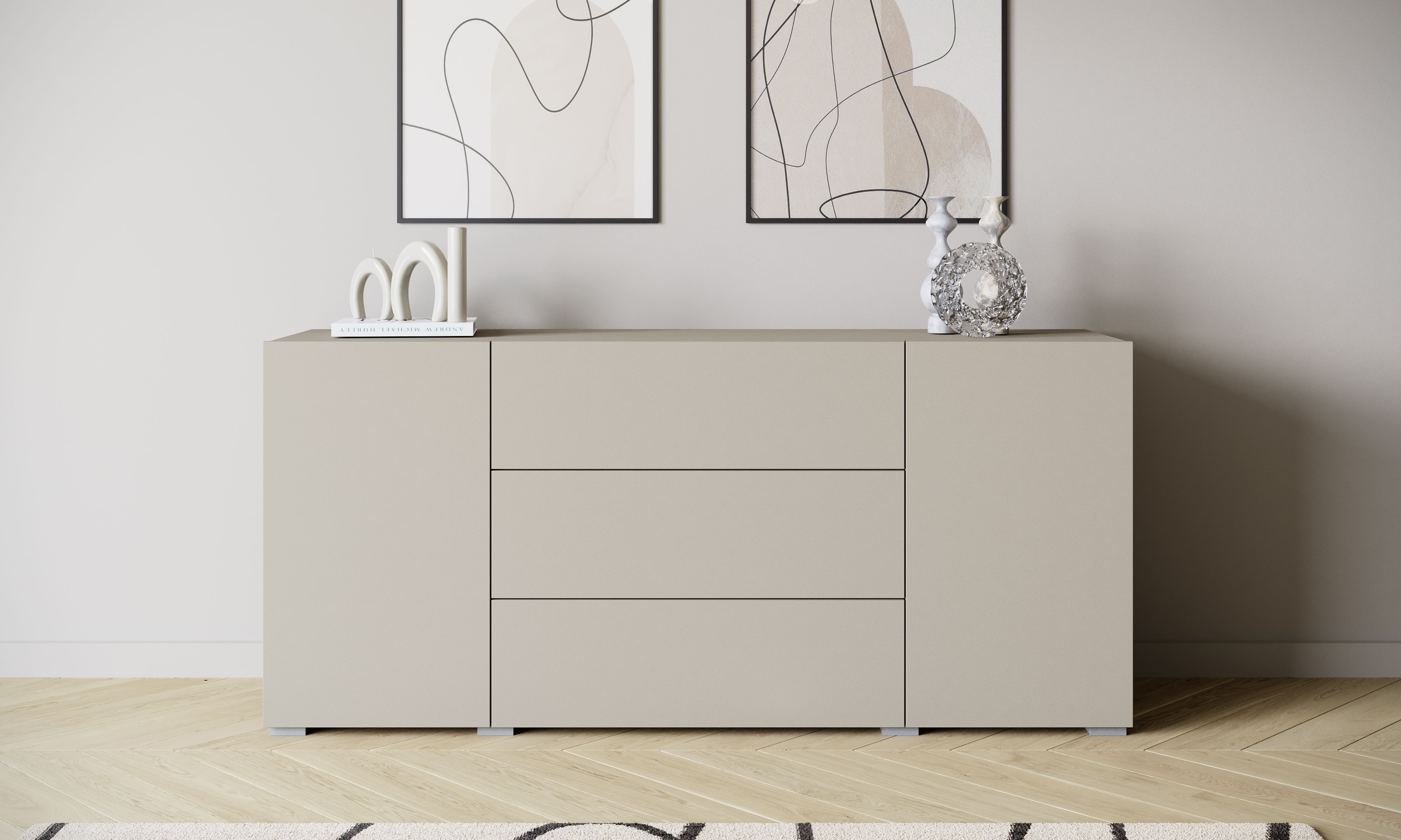 Home affaire Sideboard "BERLIN" Moderne grifflose Kommode Breite 150 cm, 4 Schubkästen/ 2 Türen