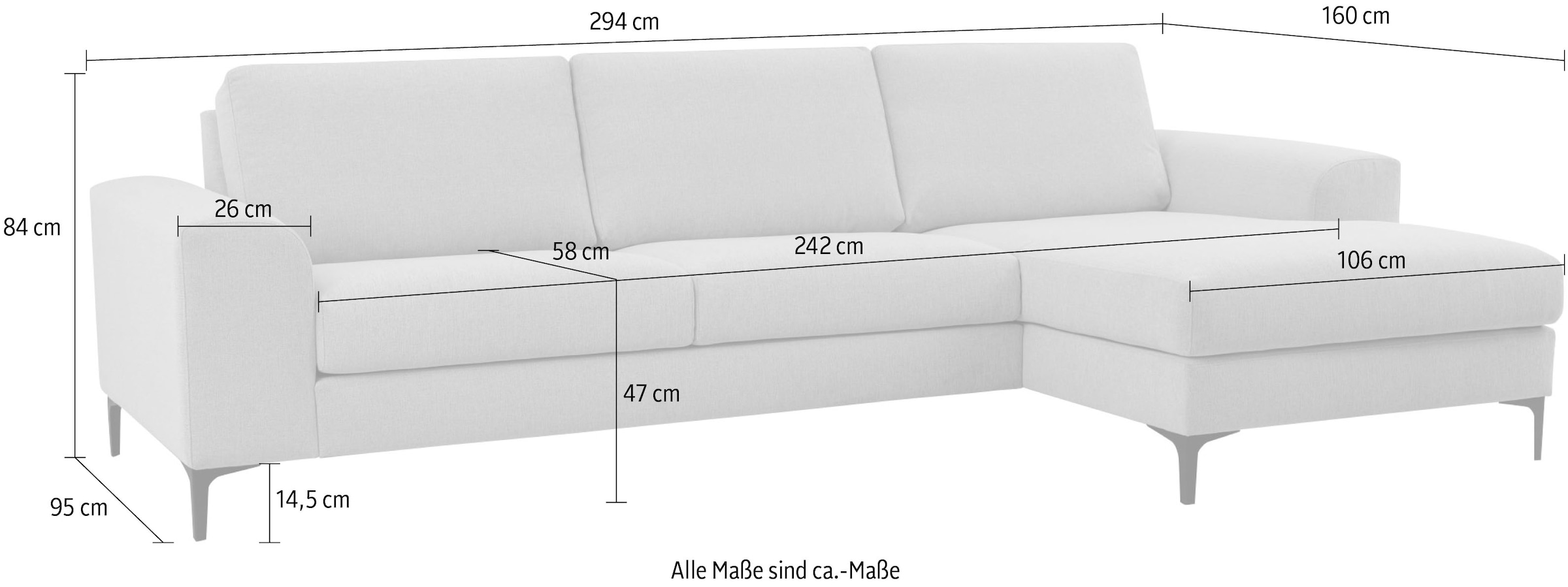 INOSIGN Ecksofa »Henry«, mit Metallbeinen, in modernem Design