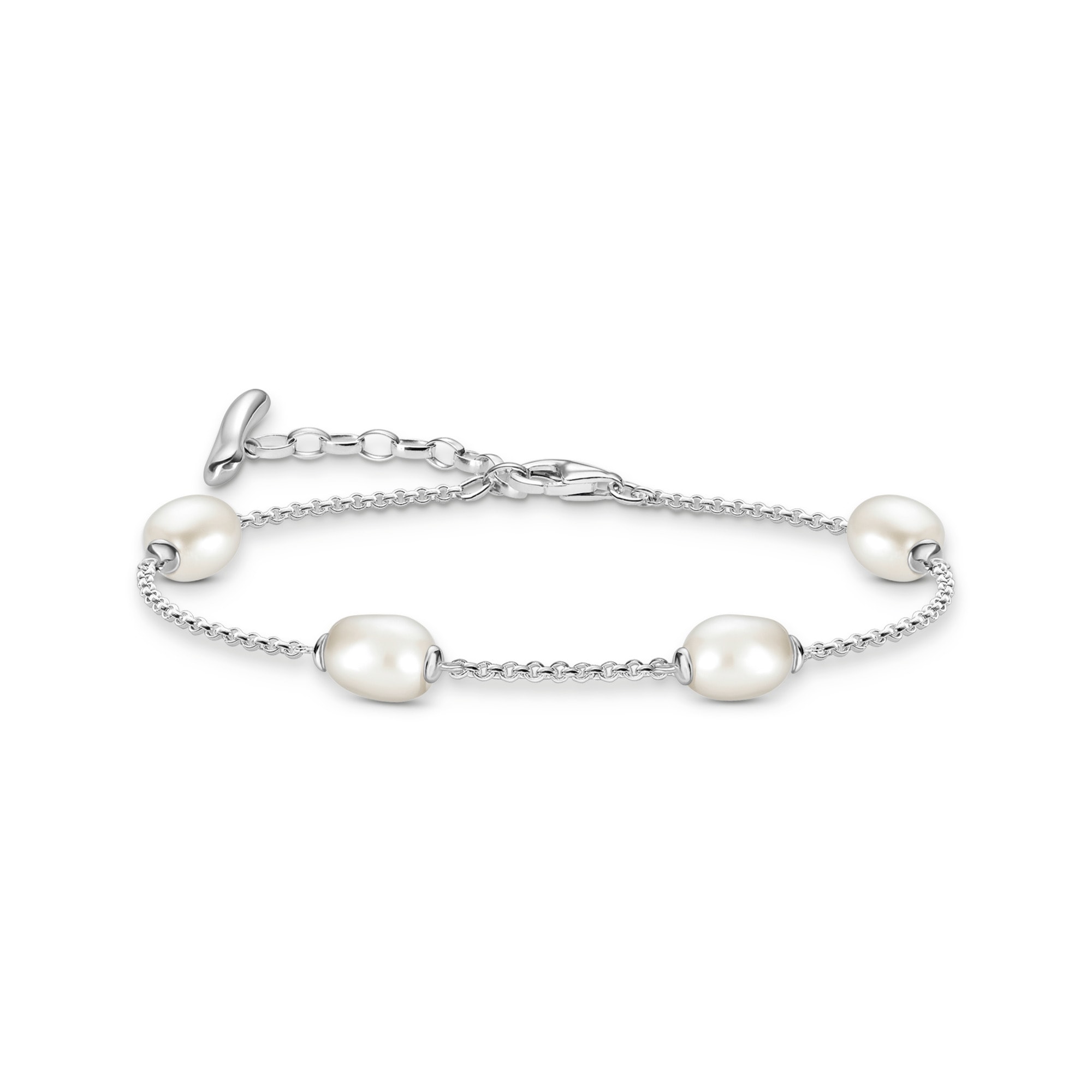 Perlenarmband THOMAS SABO "Natural Beauty Armband fein, Bold Elegance" Gr. 19, bunt (silberfarben, weiß), Armbänder, Damen, 19, Perlen Silber 925 (recycelt), Perlen, Silber 925 (recycelt), Perlenarmband, mit Süßwasserzuchtperle