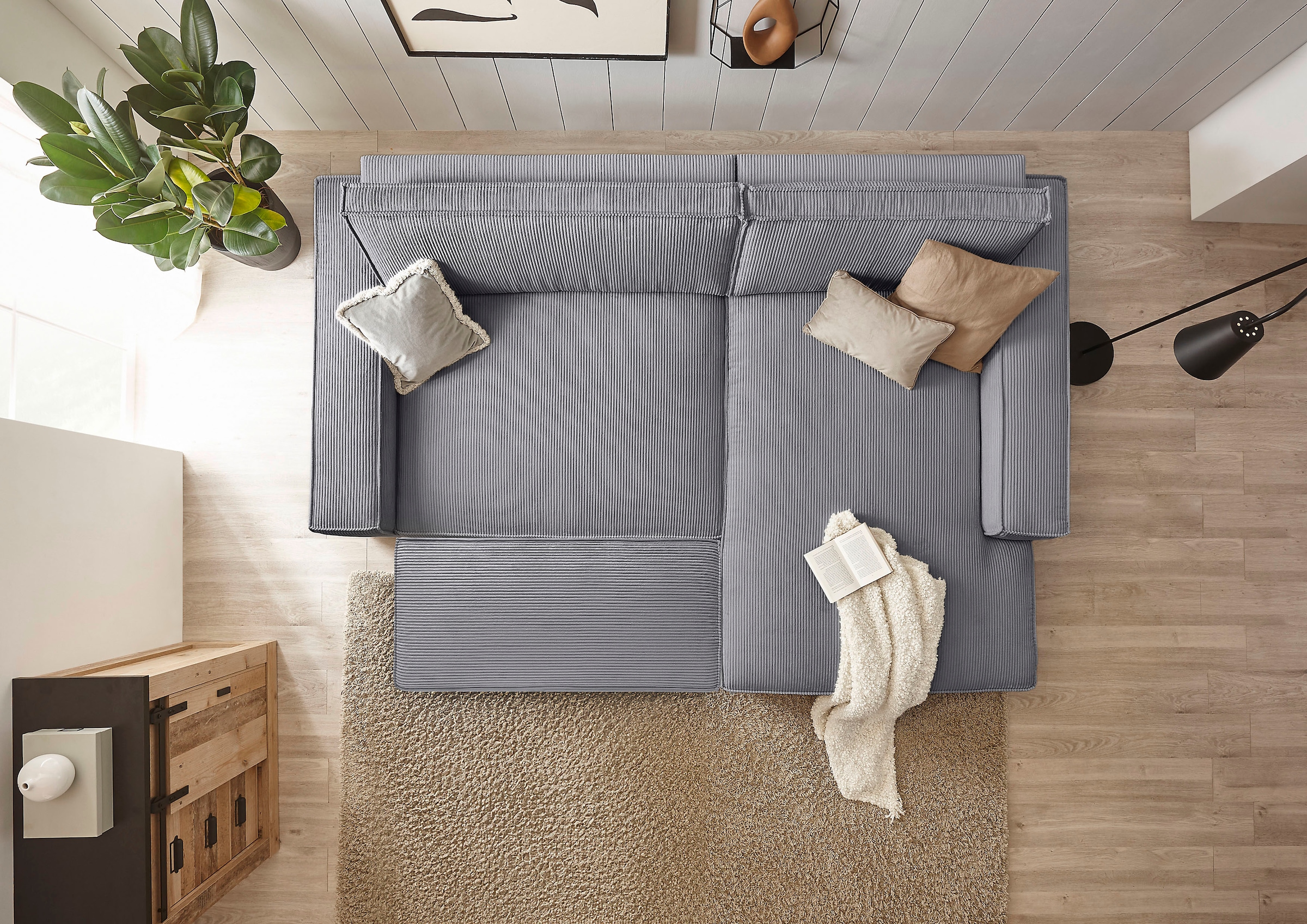 Home affaire Polsterecke »NEU: SHERWOOD XXL tief, L-Form mit Schlaffunktion, Big-Sofa mit Hocker«, (Set, 2 St.), stellbar zum Schlafsofa (Krokodilverbinder), Cord, Leinenoptik