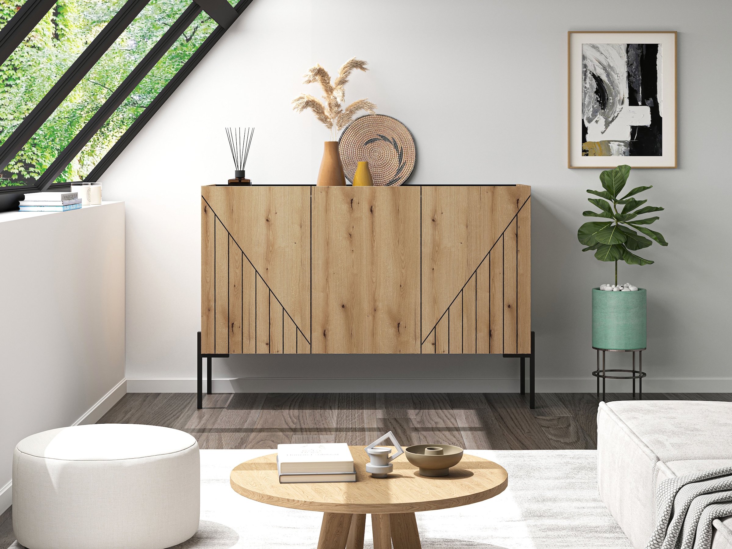 INOSIGN Sideboard »SNETT, Breite: 122cm, mit Metall-Stabfüßen, 3 Türen, 3 Einlegeböden«, Anrichte, Kommode, Schrank, Board, Higboard