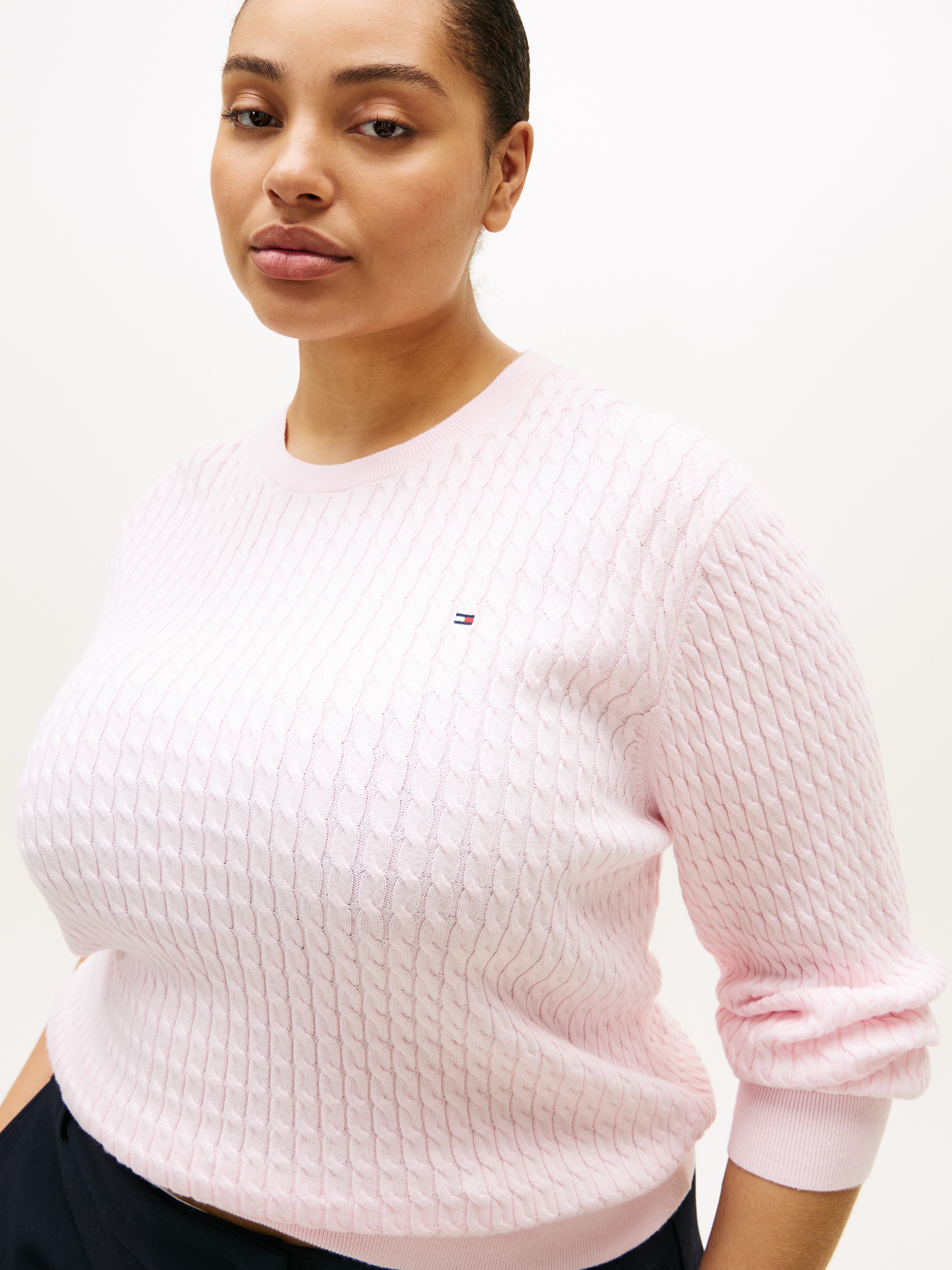 Tommy Hilfiger Curve Rundhalspullover »CRV CO CABLE FINE GG CNK SWEATER« in großen Größen, mit Zopfmuster