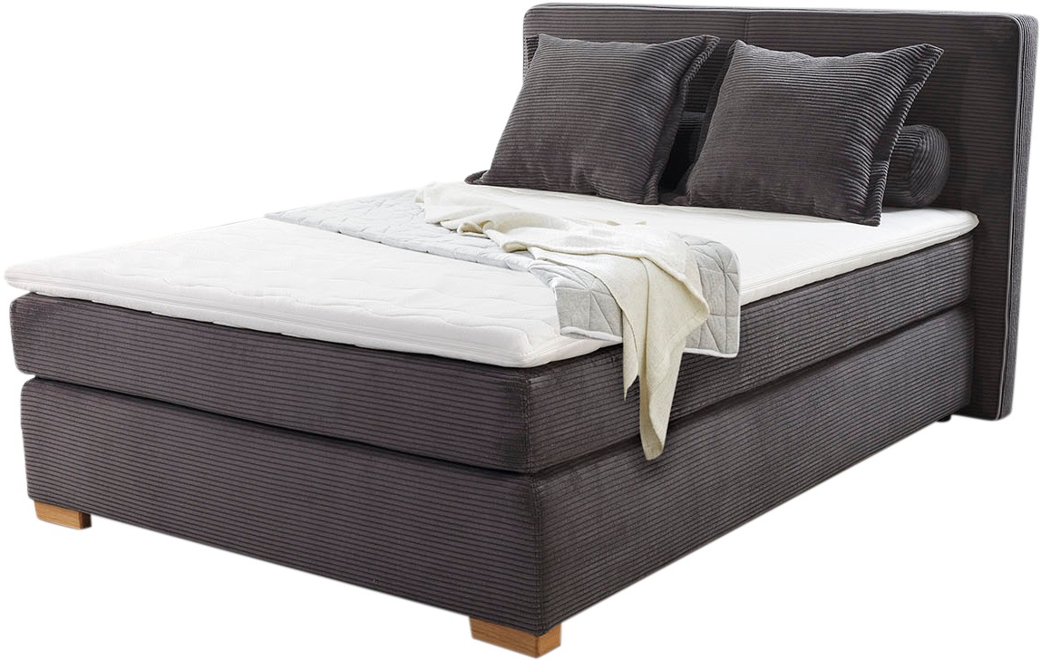 Jockenhöfer Gruppe Boxspringbett "Romy erhältlich in 140 & 180cm Breite" Cordstoff, 7-Zonen-TTFK-Matratze, KS-Topper, Echtholzfüße