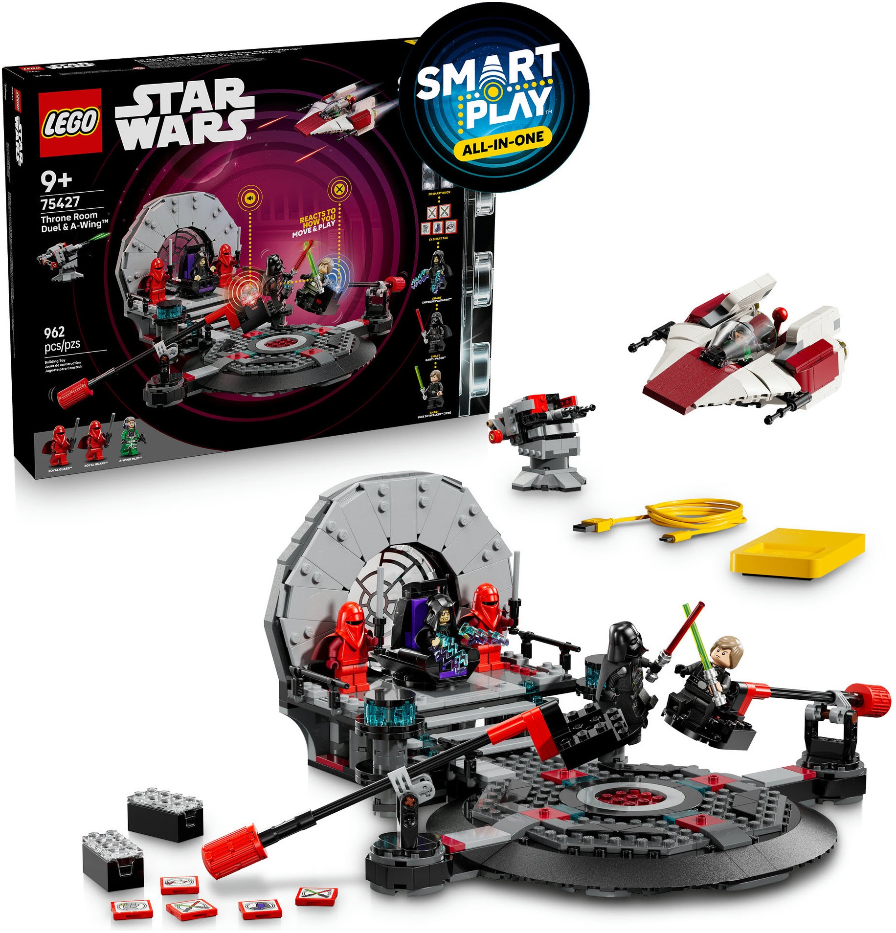 LEGO Kinder Konstruktionsspielsteine "SMART Play A-Wing und das Duell im Thronsaal (75427)", bunt, Kunststoff, Spielbausteine, LEGO Star Wars ;