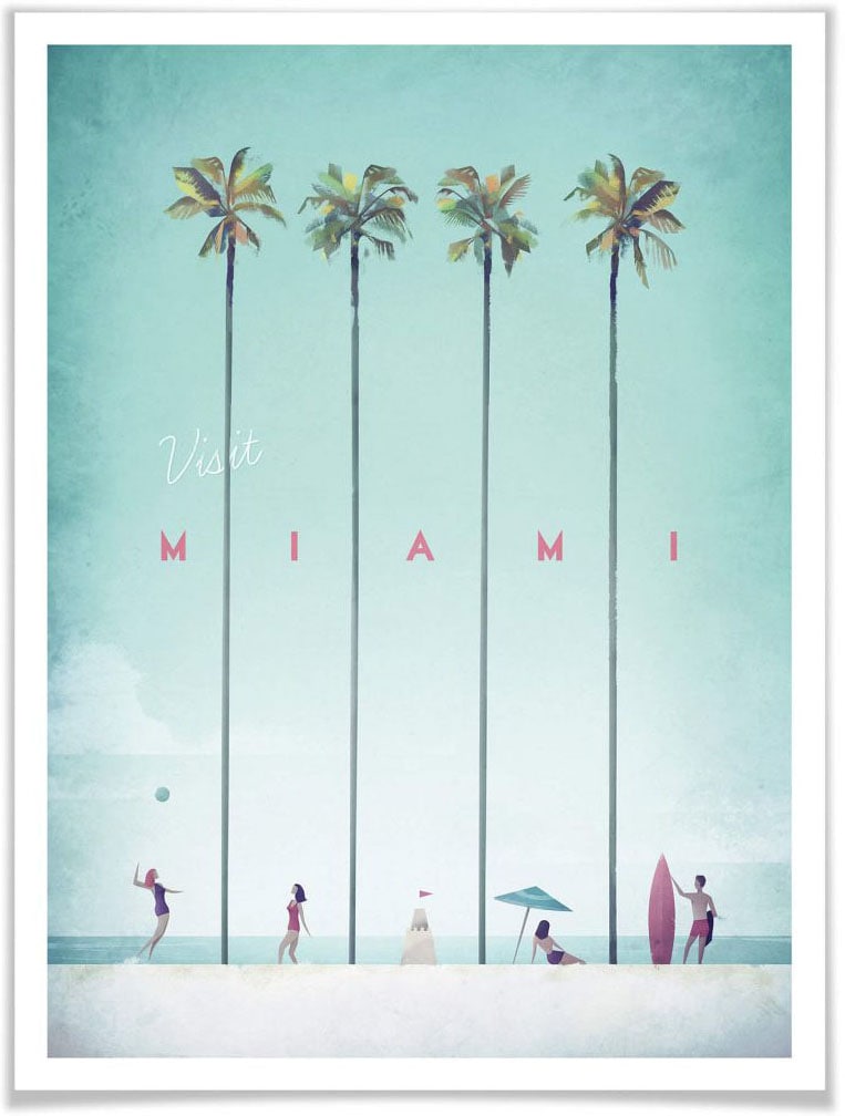 Wall-Art Poster »Palmen Urlaub Miami Strand«, Strand, (1 St.), Poster ohne Bilderrahmen