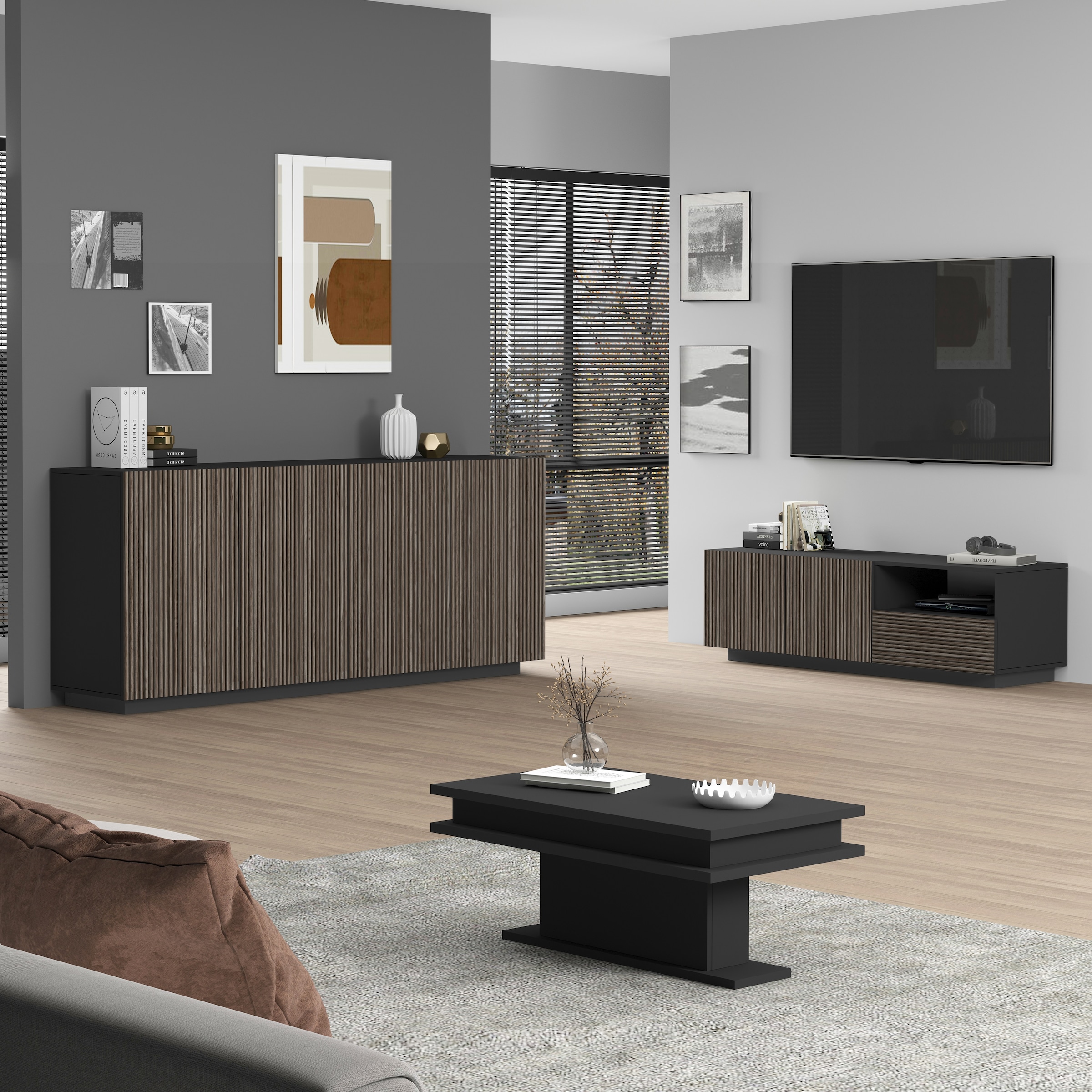INOSIGN Sideboard »Vega Sideboard,Kommode,200 cm«, mit 4 Türen,Fronten mit Rillen-Optik