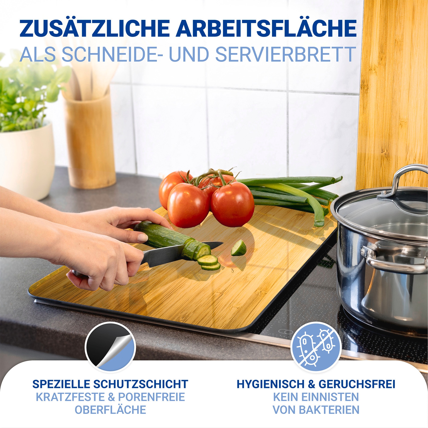 WENKO Herd-Abdeckplatte »Universal Modell Holz-Optik«, (Set, 2 tlg.), Herdabdeckung für alle Herdarten, kratzfest, mit rutschfesten Füßen