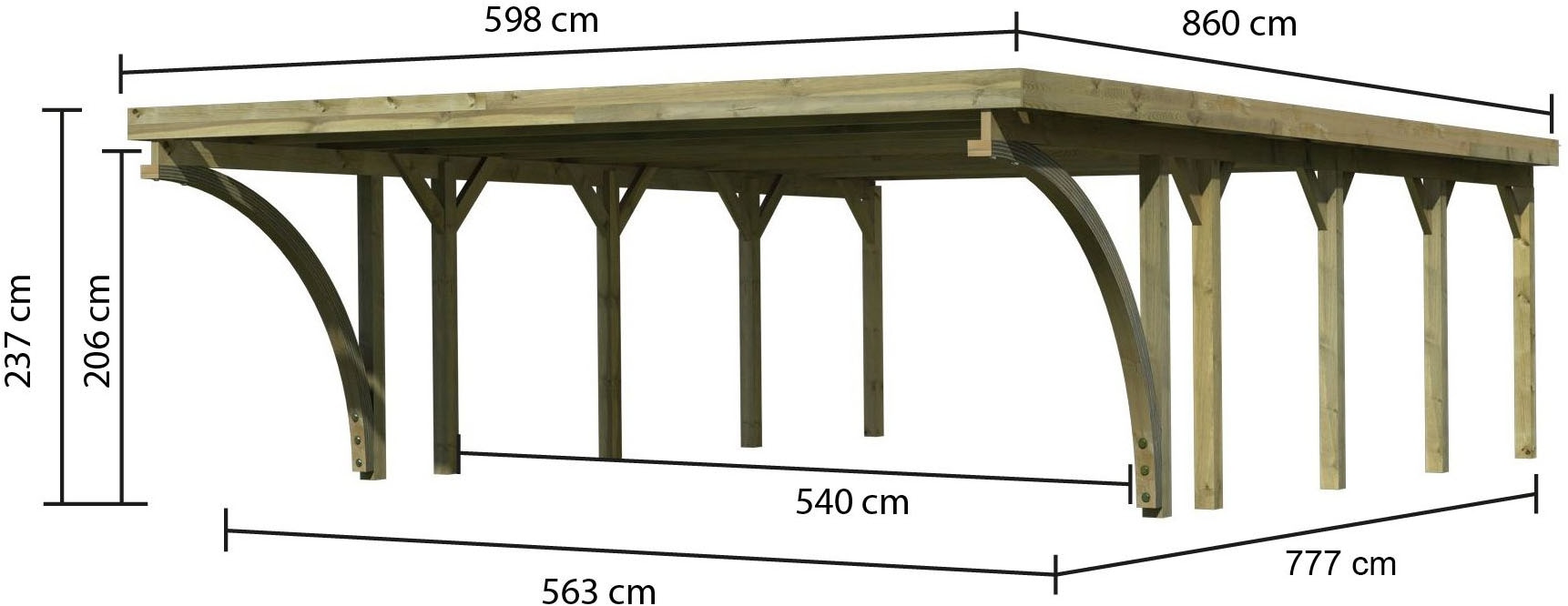 Karibu Doppelcarport »»Classic 3 SET« Stahl-Dach Variante C, mit zwei Einfahrtsbogen«, Masivholz, 540 cm, KDI, aus Masivholz