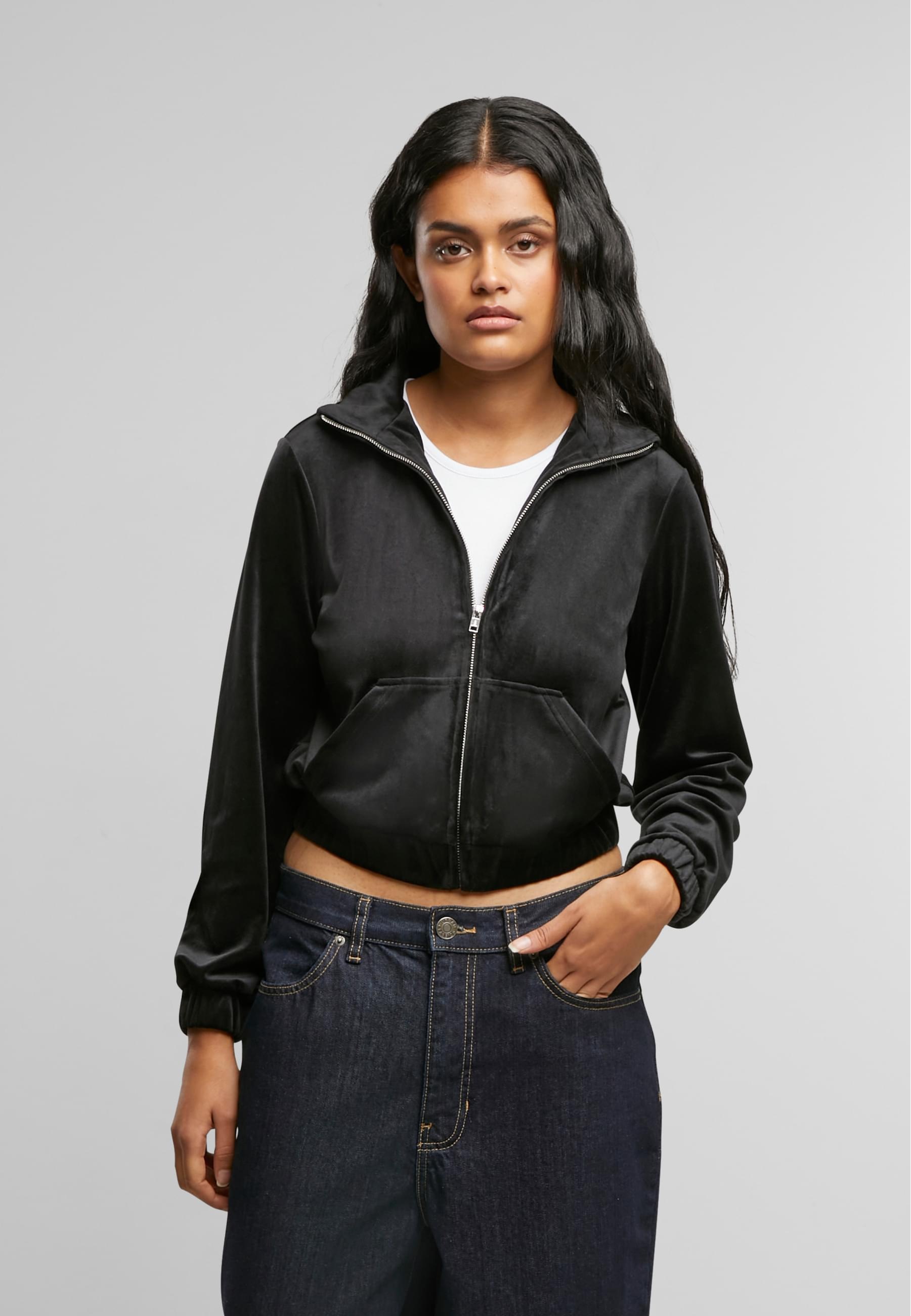 Thumbnail - URBAN CLASSICS Allwetterjacke "Urban Classics Ladies Short Velvet Track Jacket" 1 Stk. tlg. ohne Kapuze