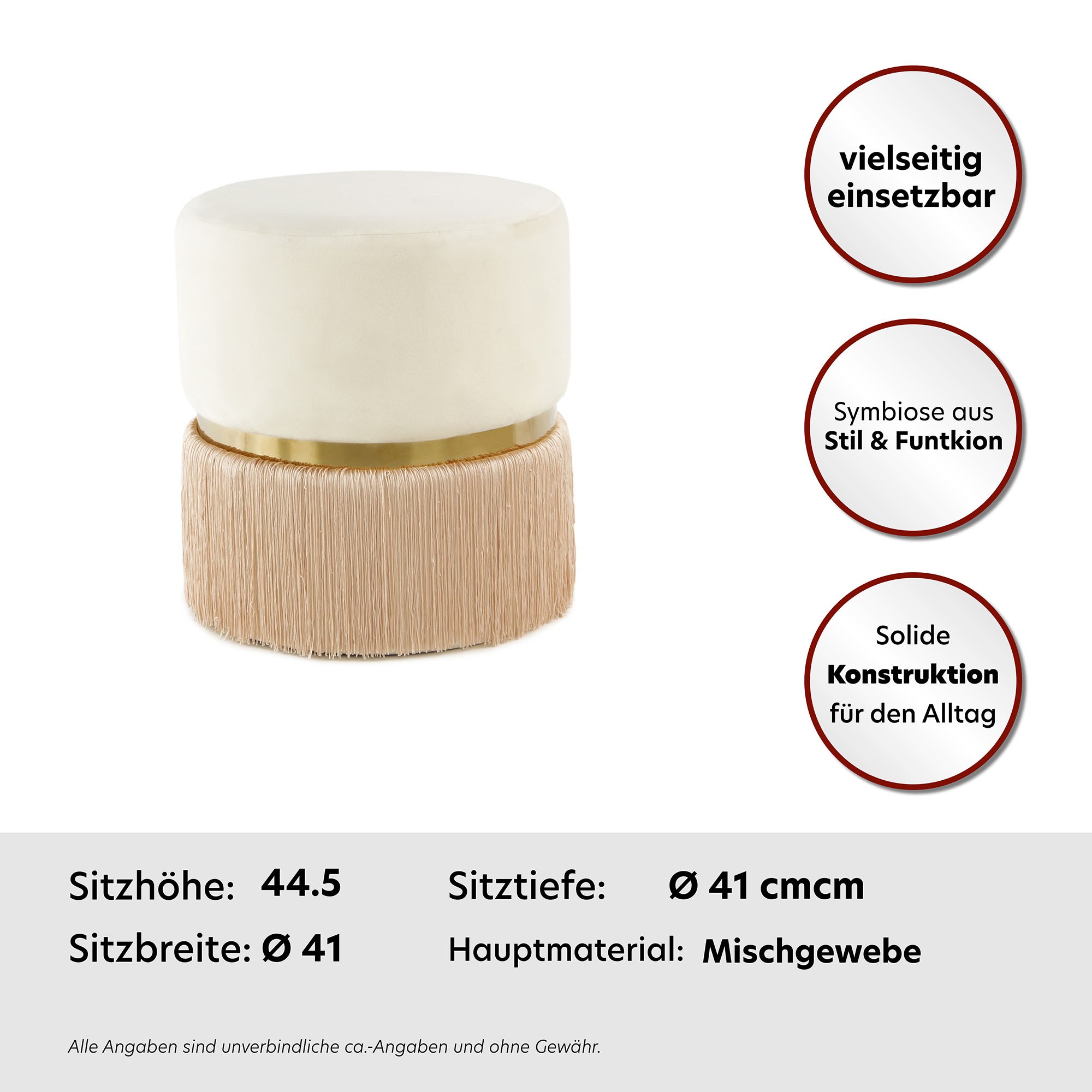 Kayoom Sitzhocker »Hocker Rebecca 825, Sitzpouf in runder Form,mit samtigem Bezug«, (1 St.), pflegeleicht, modern, vielseitig verwendbar, Sitzfläche gepolstert