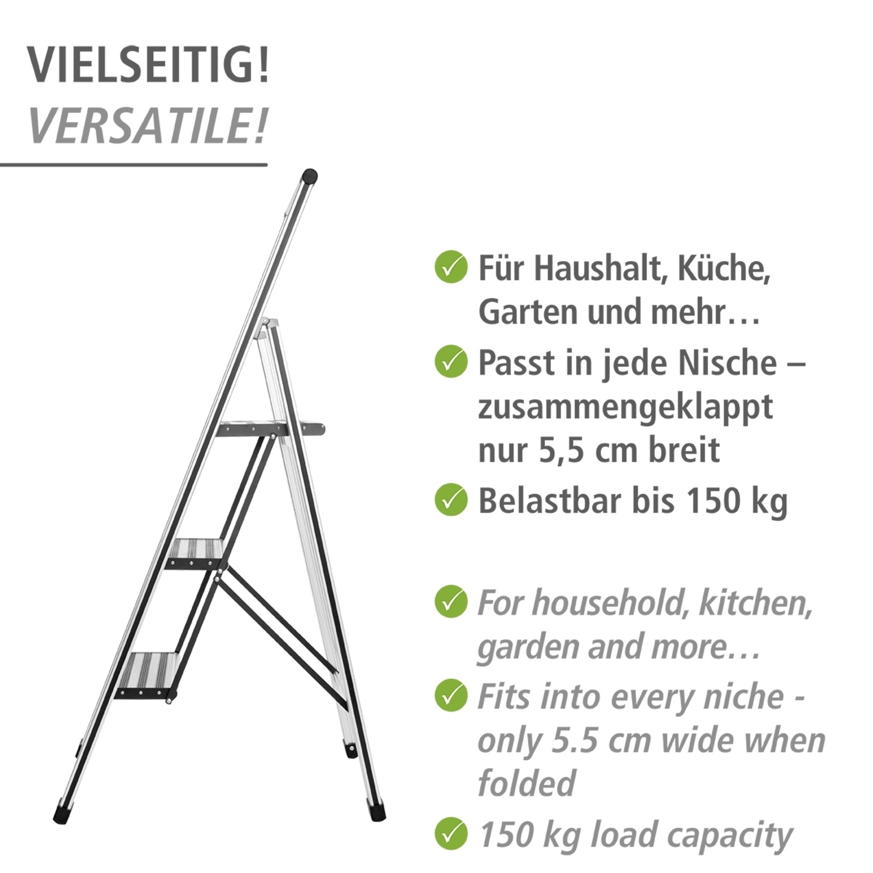 WENKO Trittleiter »Modell Alu-Design«, Klapptritt Leiter, rutschsichere XXL-Stufen, klappbar, bis 150 kg