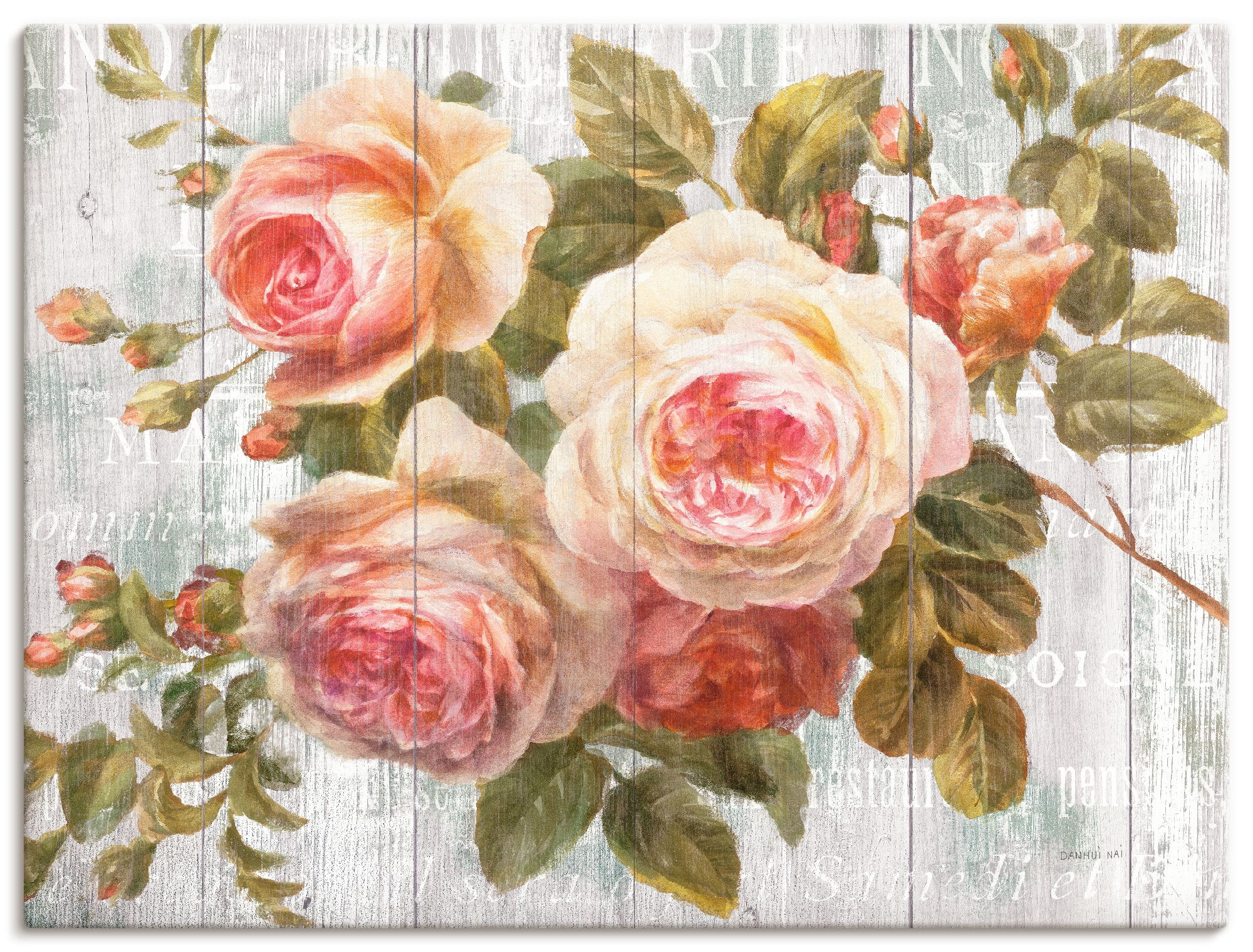 Wandbild »Vintage Rosen auf Holz«, Blumen, (1 St.), als Leinwandbild, Poster,...