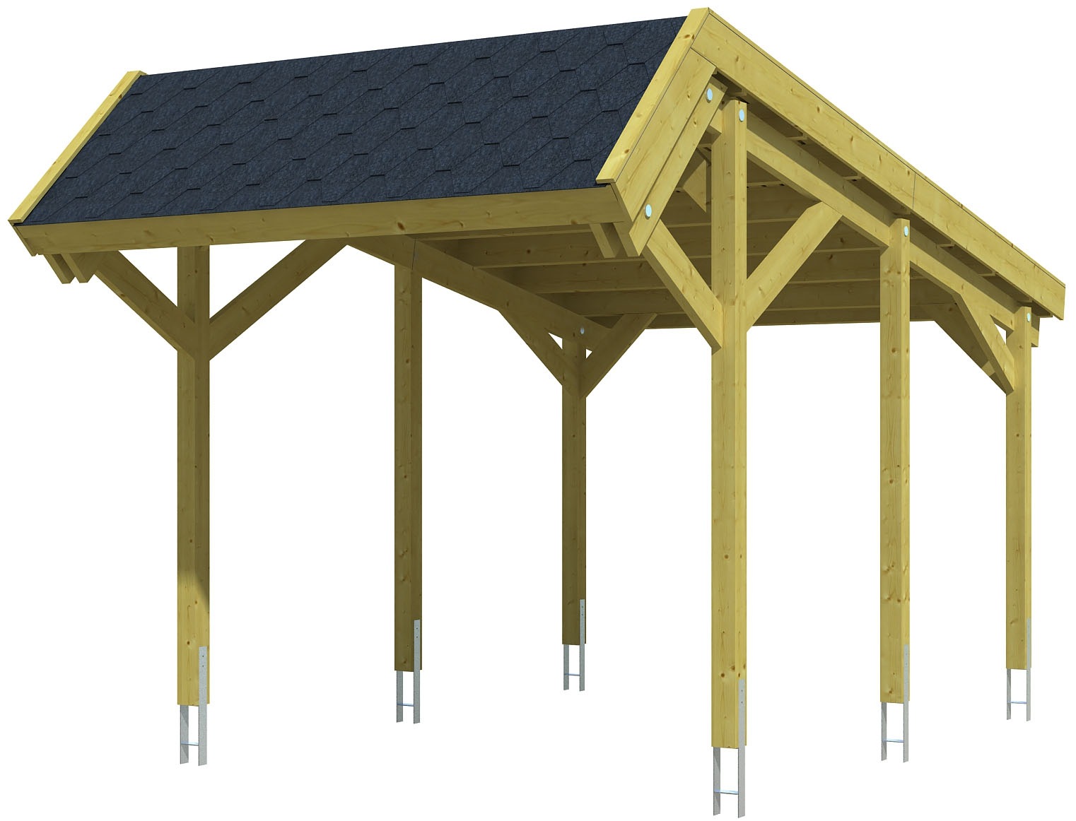 Skanholz Einzelcarport "Harz", Nadelholz, 291 cm, Grün, mit schwarzen Schindeln