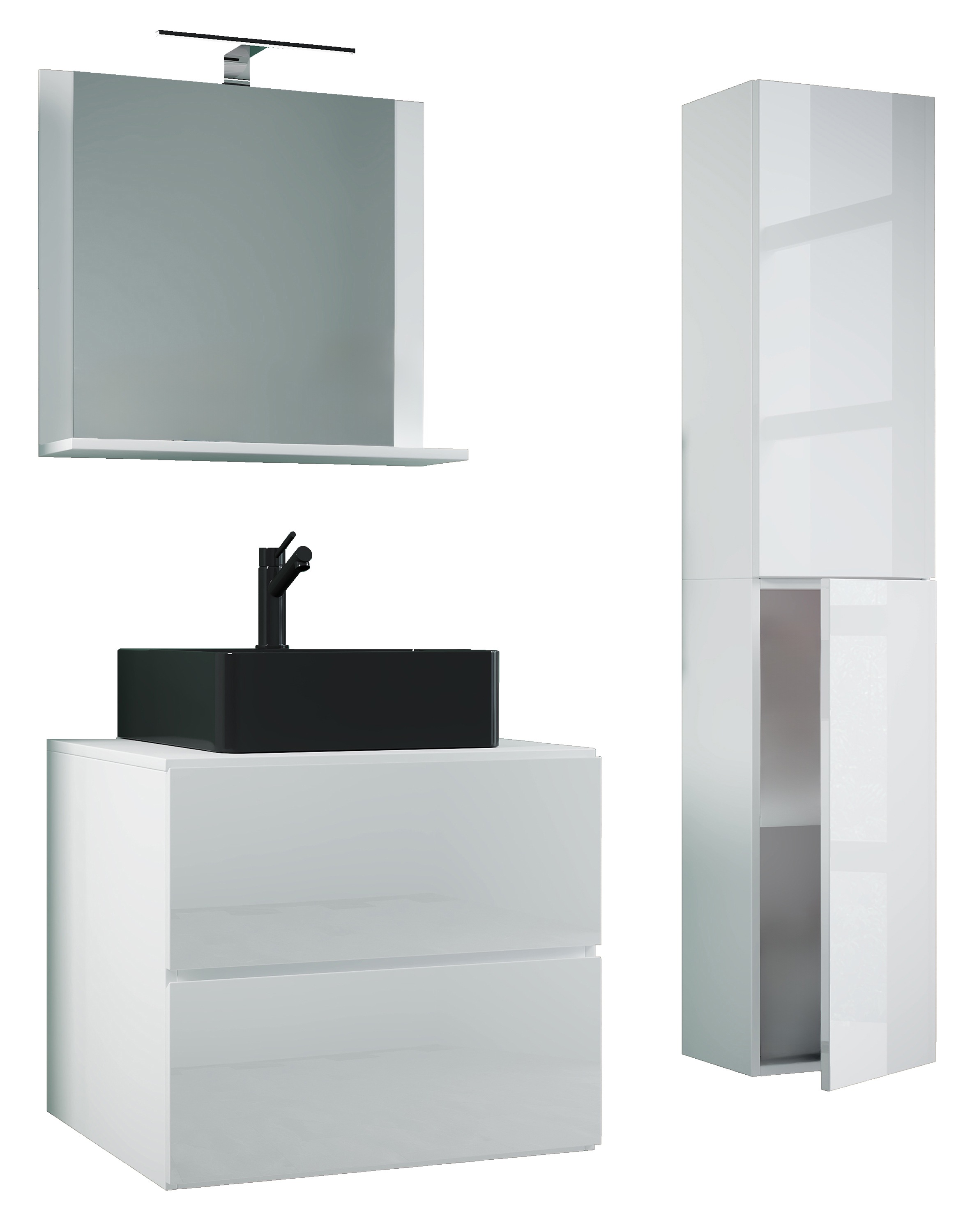 VCM Waschbeckenunterschrank »VCM 4-tlg. Waschplatz Waschtisch Badmöbel Set Waschbecken Lendas-BL Breite 60 cm L Schublade«, (4 St.)