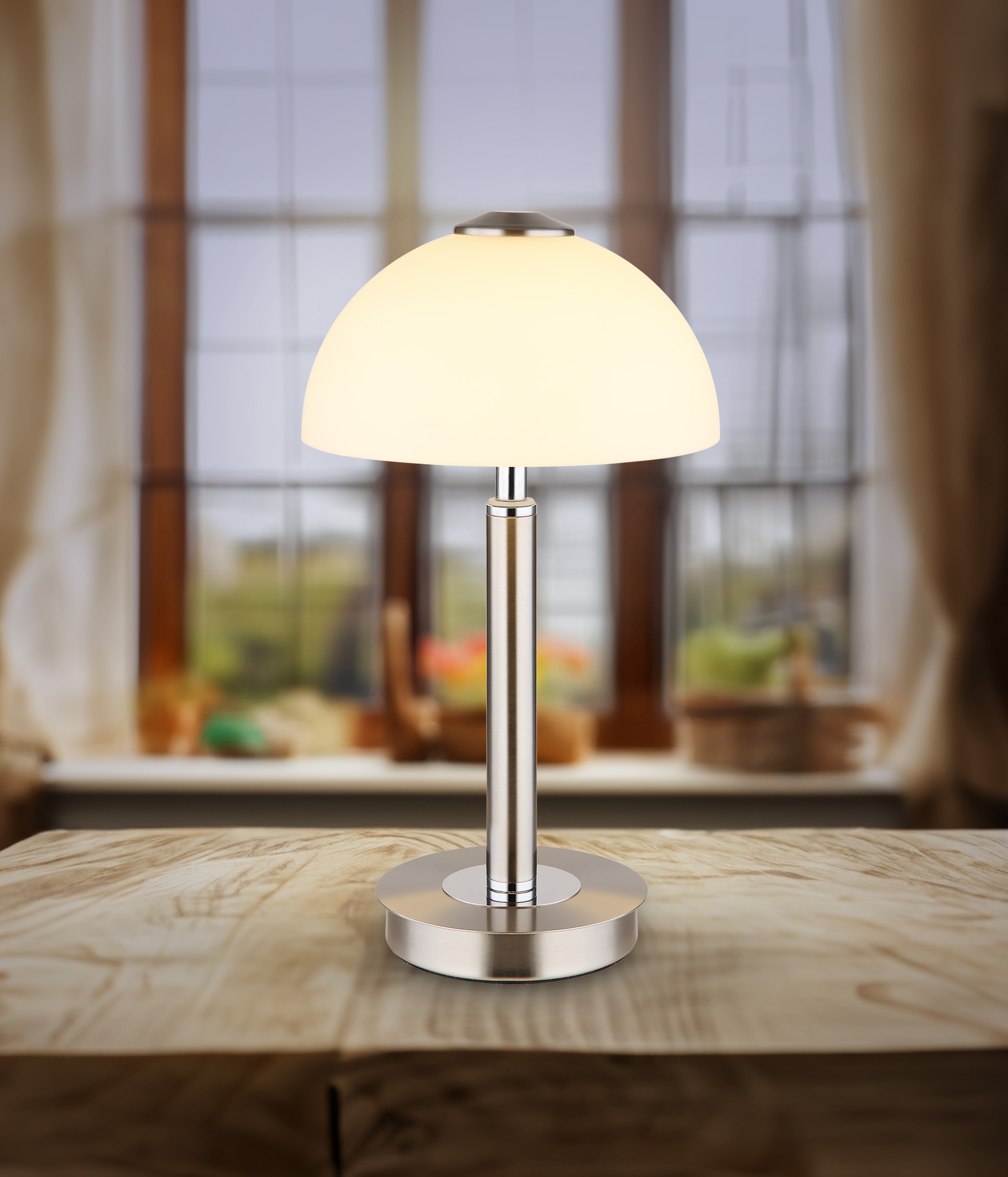 GLOBO LIGHTING Tischleuchte »ULDIN« LED-Modul 1 Stk. Warmweiß Tischleuchte Nickel/Chrom, Glas opal, Touchdimmer, LED 7W