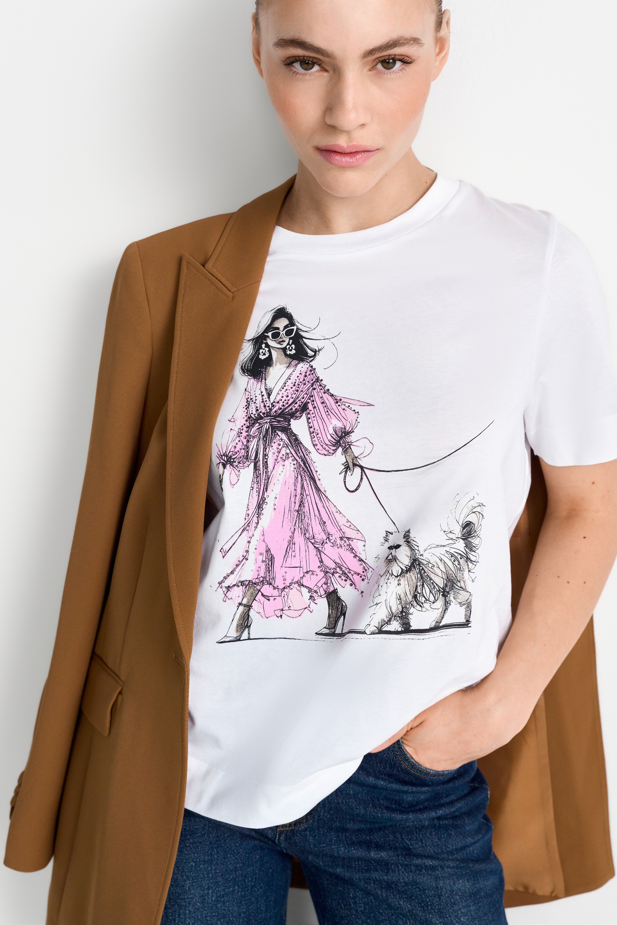 RICHROYAL T-Shirt mit großem Frontmotiv mit Glitzersteinchen, aus reiner Ba günstig online kaufen