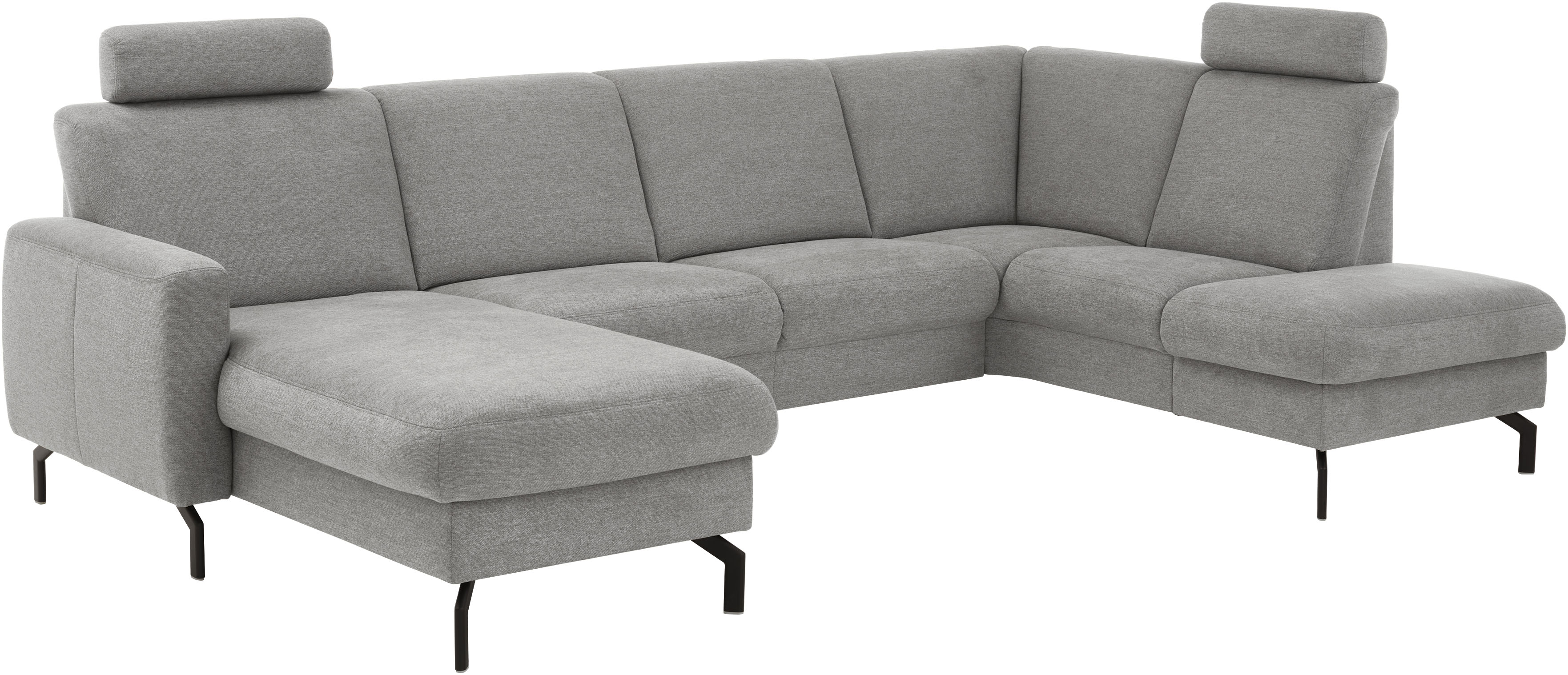 Die PlanBar Wohnlandschaft "PP-PF25099, U-Form, Breite 307cm" Wahlweise mit Kopfstützen, Stauraum und motorischer Vorziehbank
