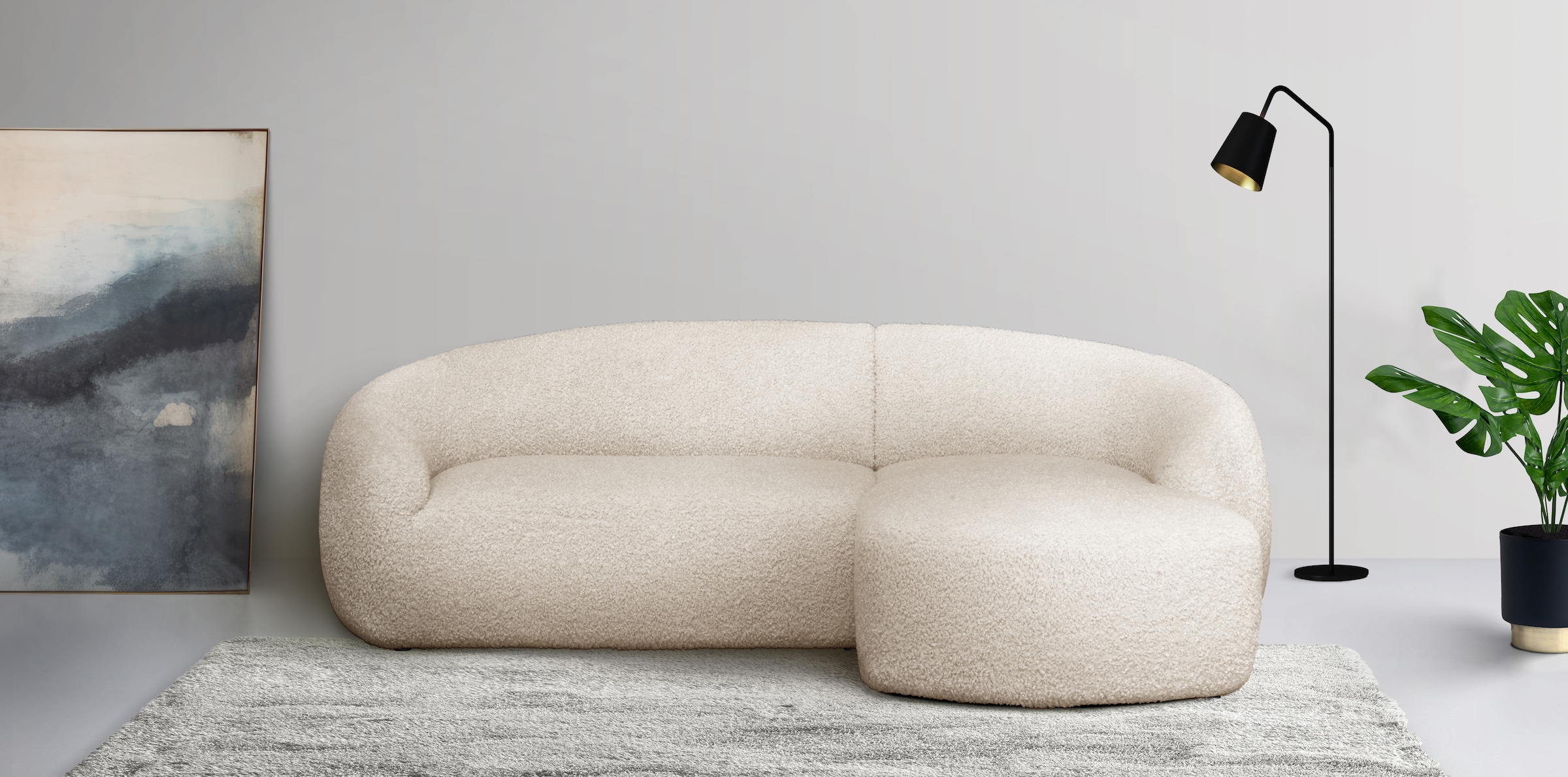 LeGer Home by Lena Gercke Ecksofa »YANI L-Form, Designersofa, organische Form, Maße B/T/H: 255/170/81 cm«, mit Wellenunterfederung, auch in Bouclé, Recamiere rechts/links